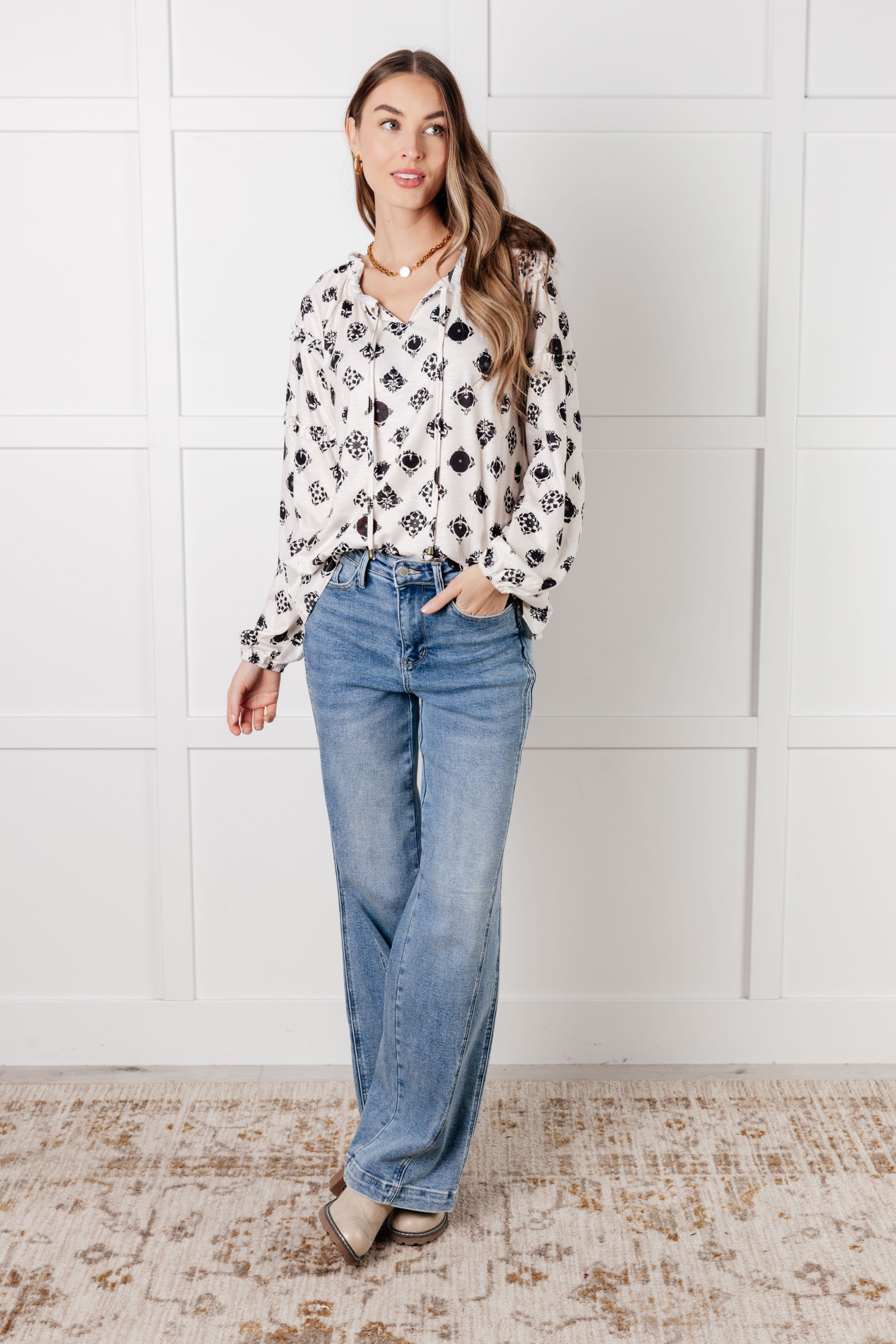 One Eleven North Quick Follow Up Floral Tile Blouse Blouses