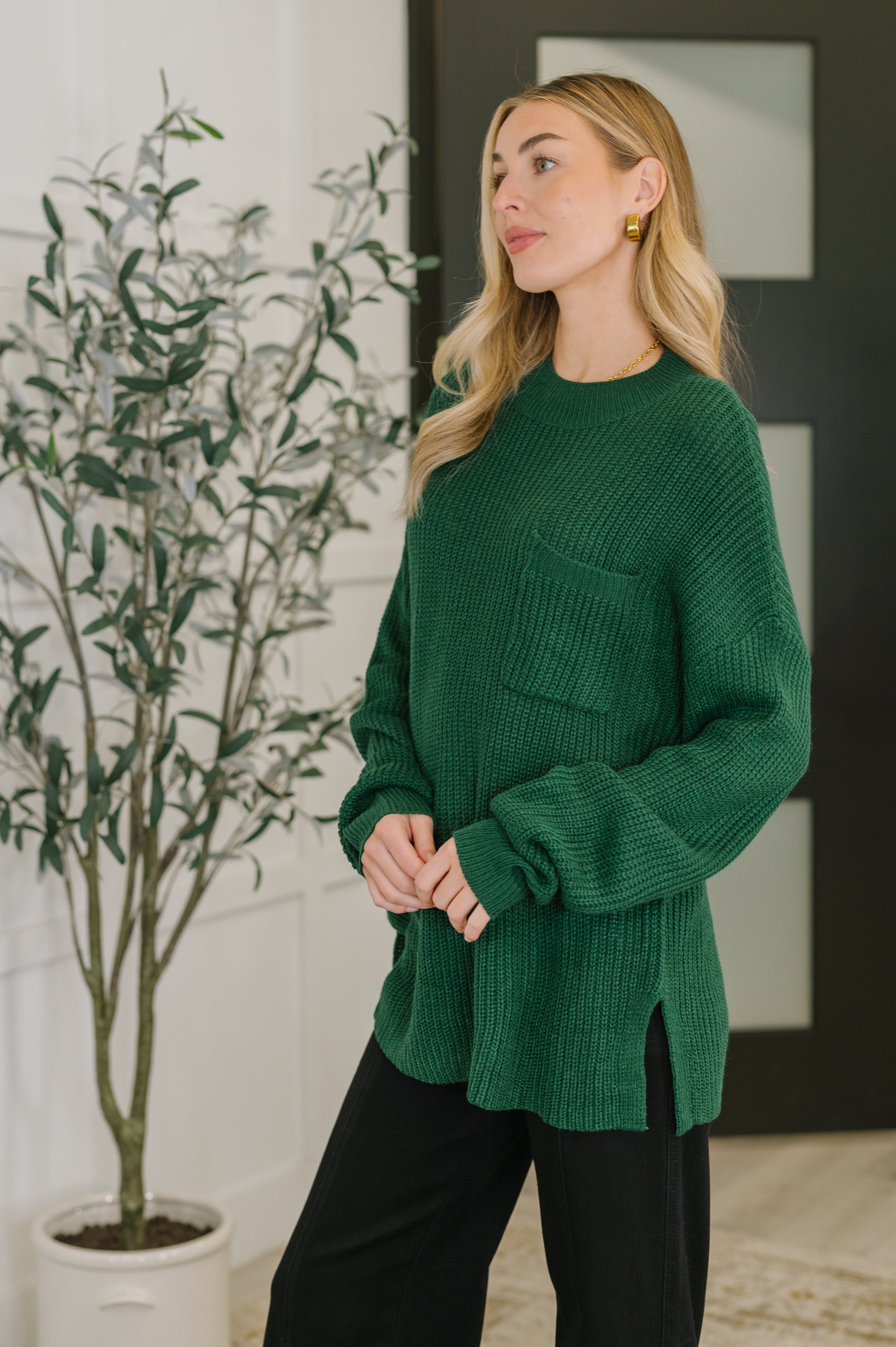 Haptics Quick Nap Textured Pullover in Hunter Green Womens