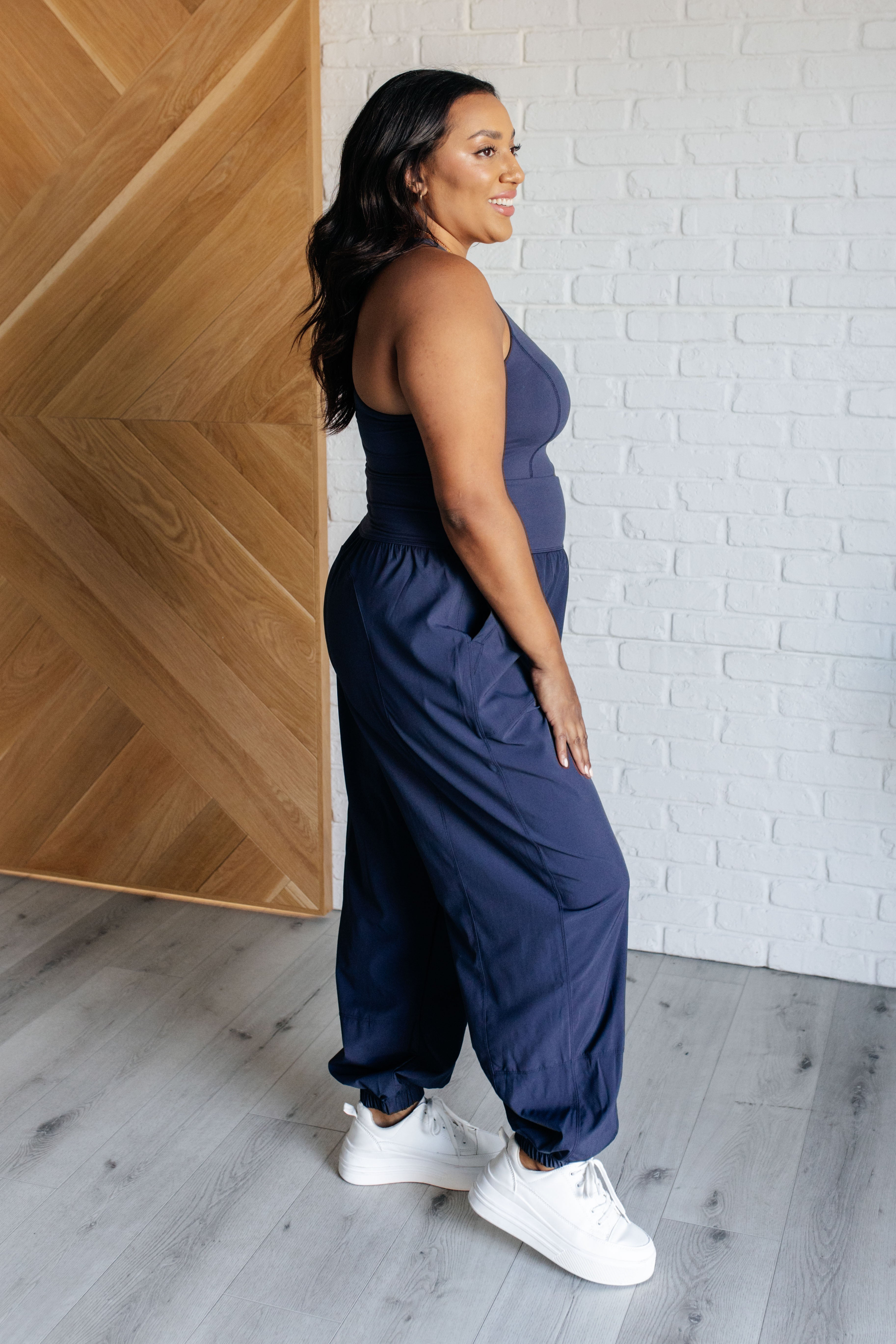 Rae Mode Raising Heart Rate Cut Out Jumpsuit in Navy Jumpsuits & Rompers