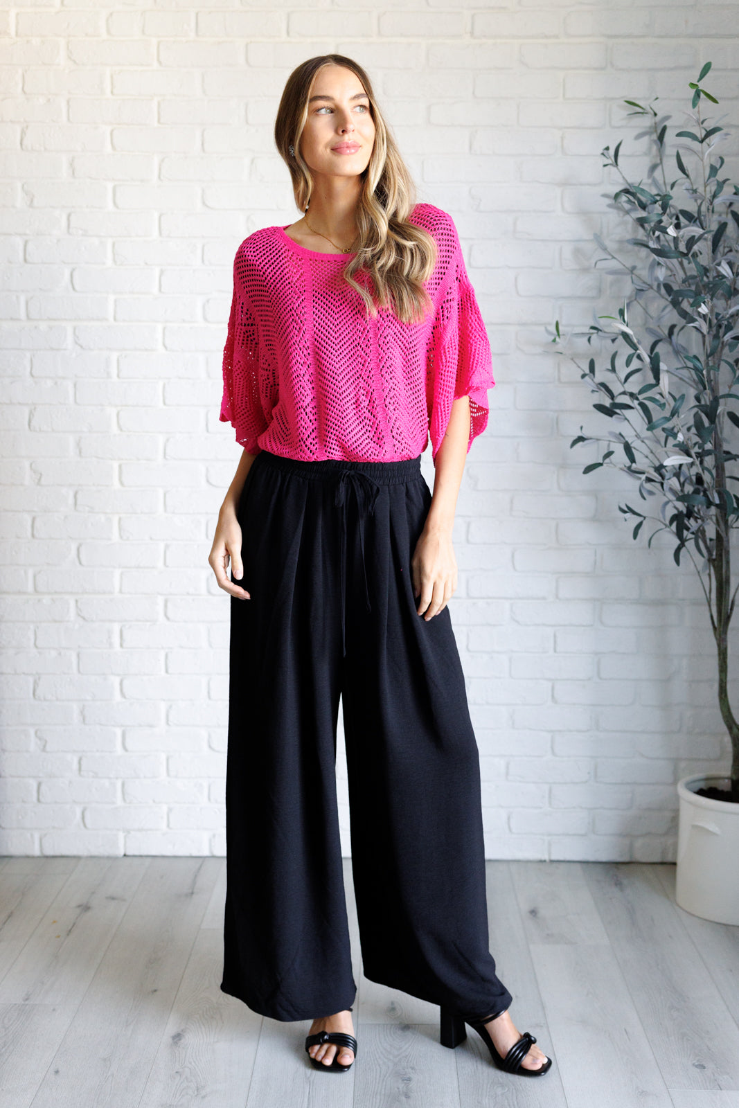 One Eleven North Rather Eventful Open Knit Hot Pink Top Tops