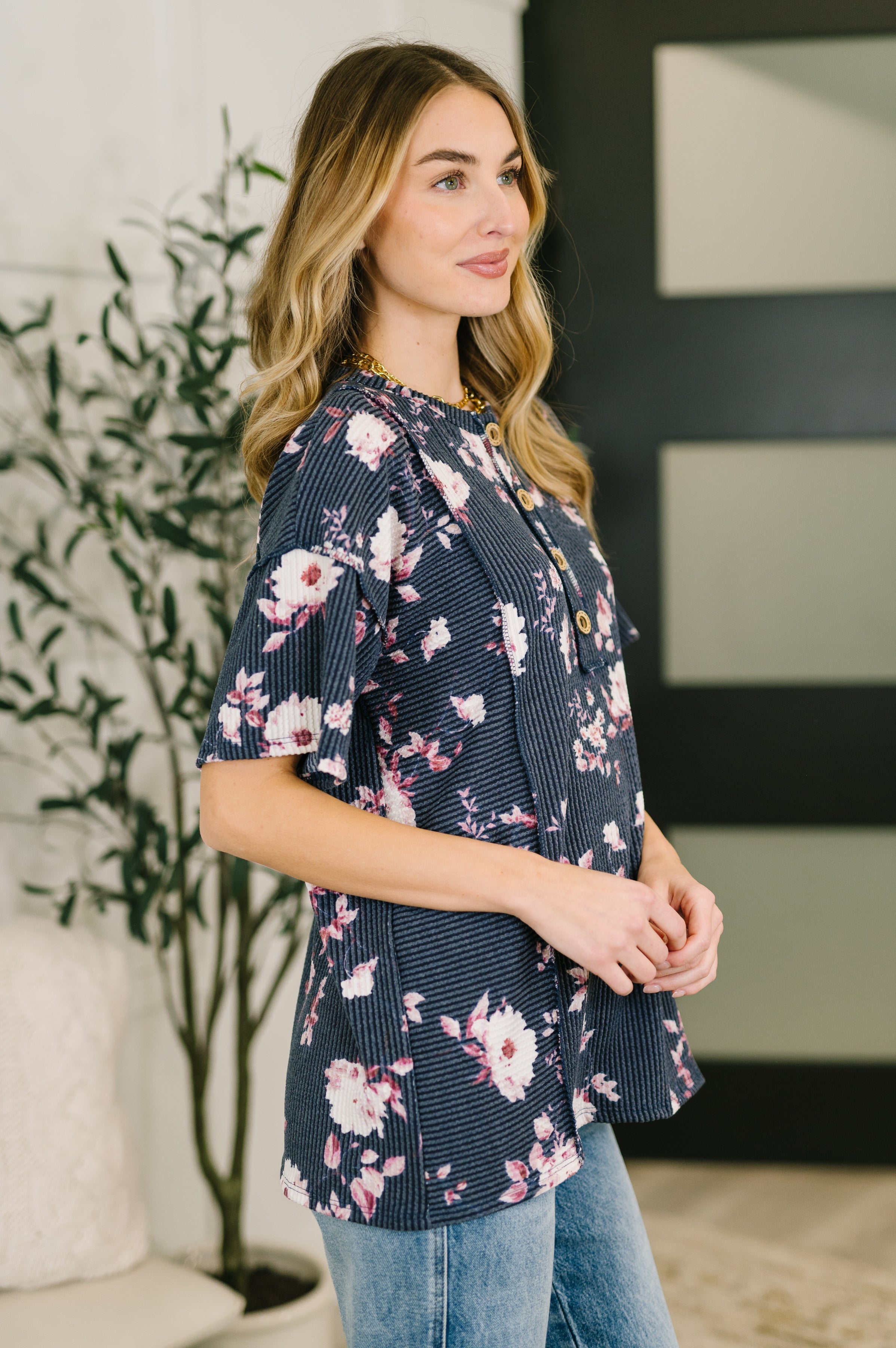 Heimish Really Simple Floral Henley Top Womens