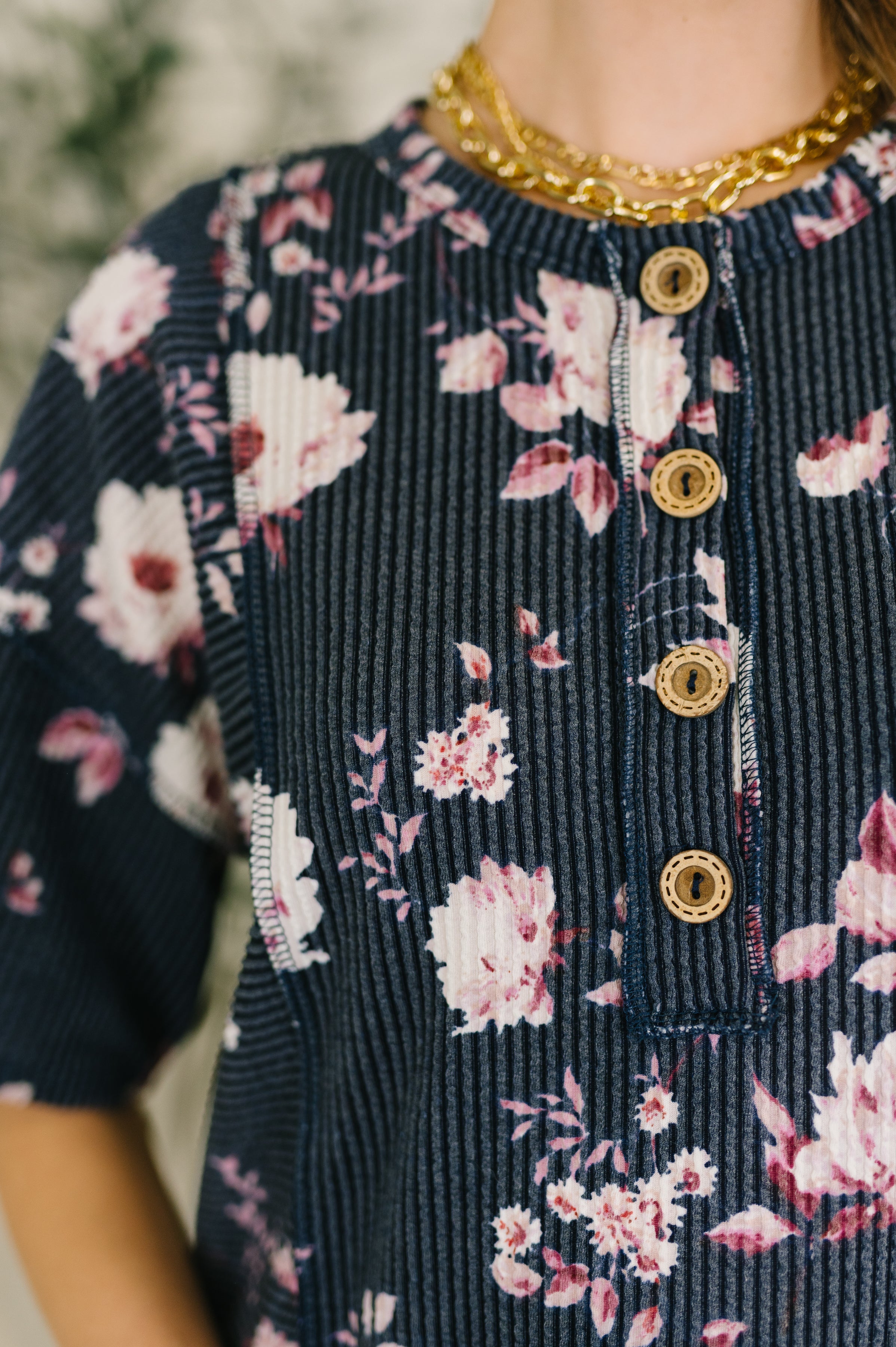 Heimish Really Simple Floral Henley Top Womens