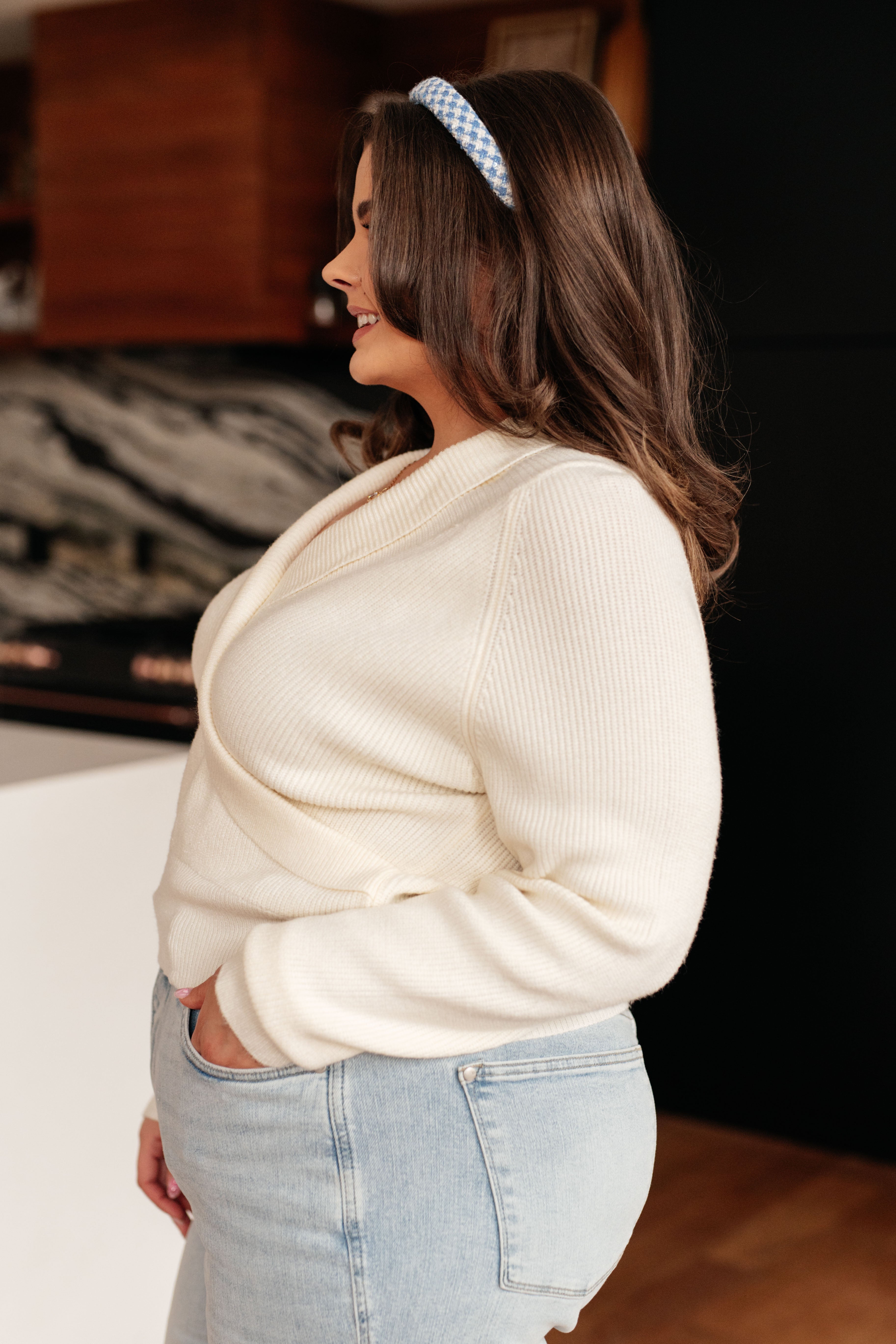 One Eleven North Requisite Request Surplice Crop Beige Sweater Tops