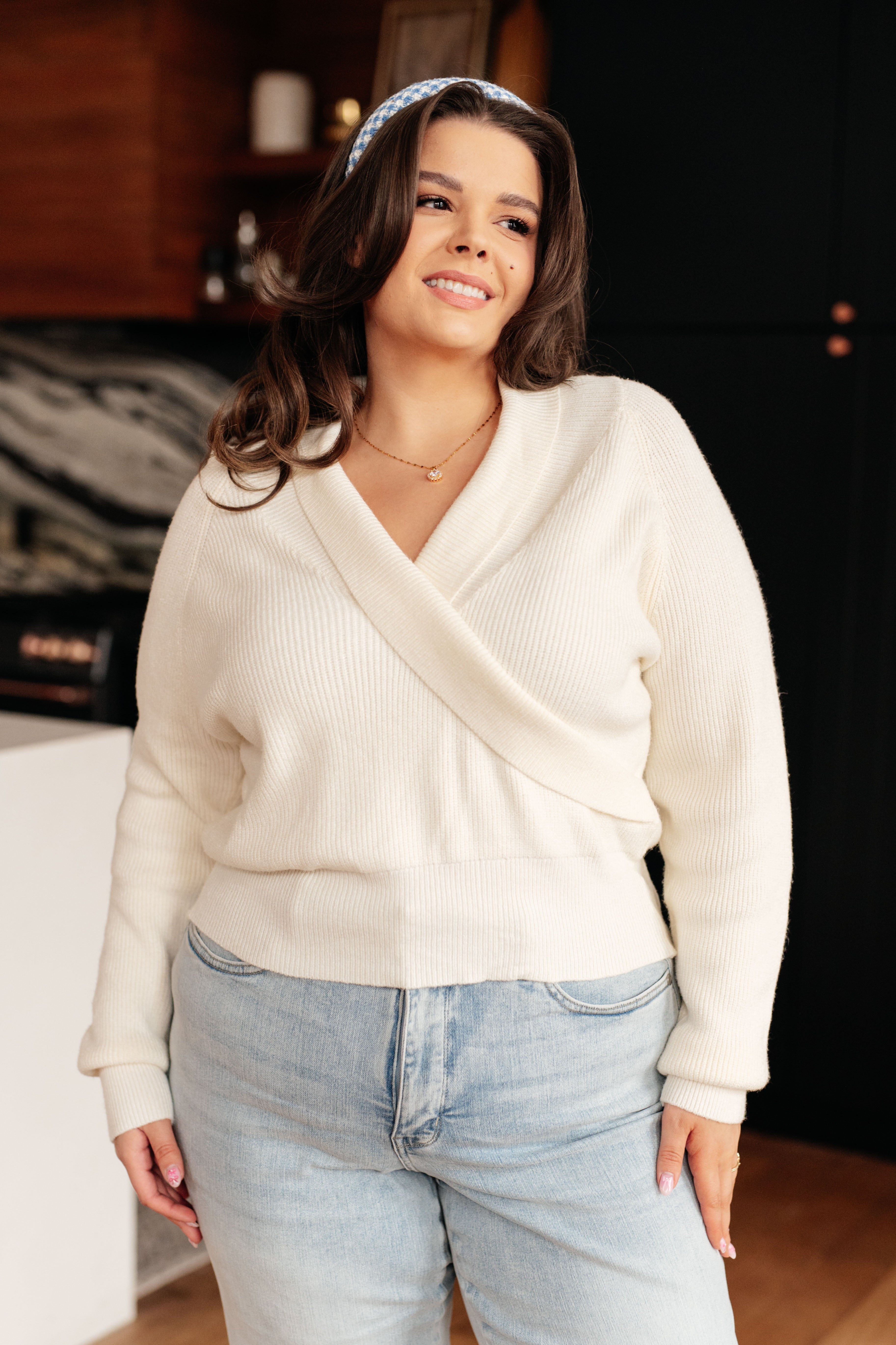 One Eleven North Requisite Request Surplice Crop Beige Sweater Tops