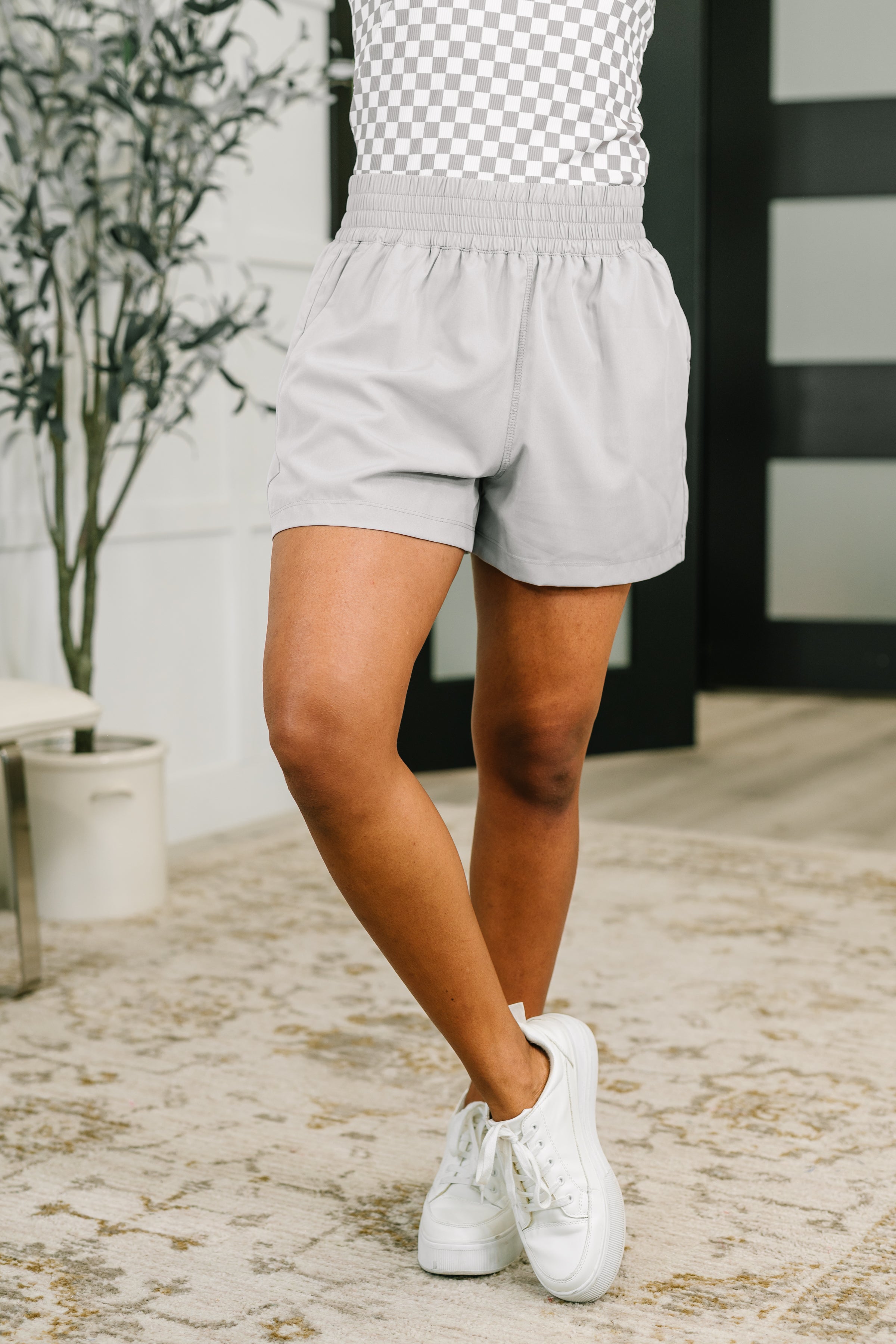 Rile Me Up High Waisted Shorts in Light Grey Womens