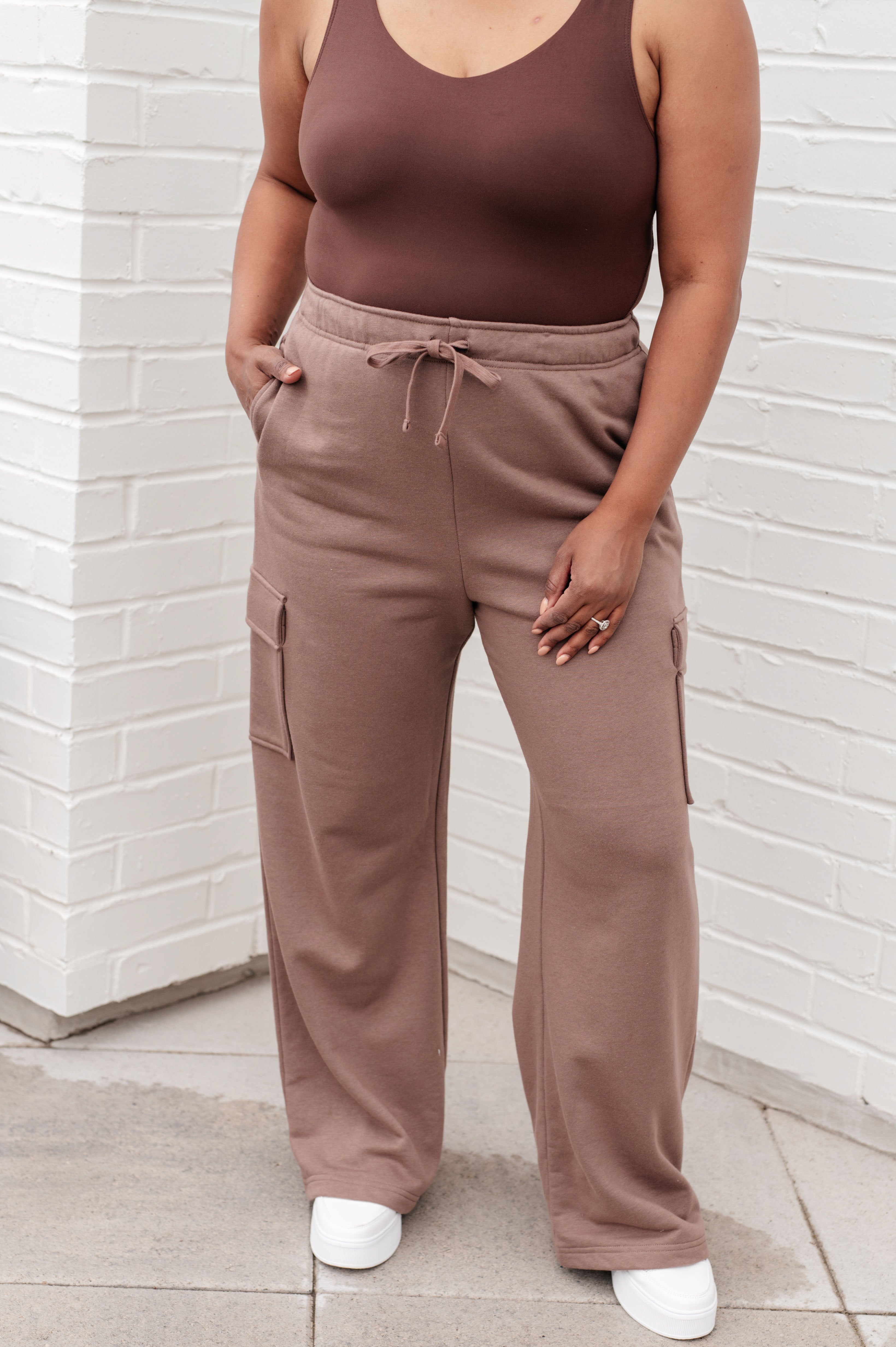 Rae Mode Run, Don't Walk Cargo Sweatpants in Smokey Brown Athleisure