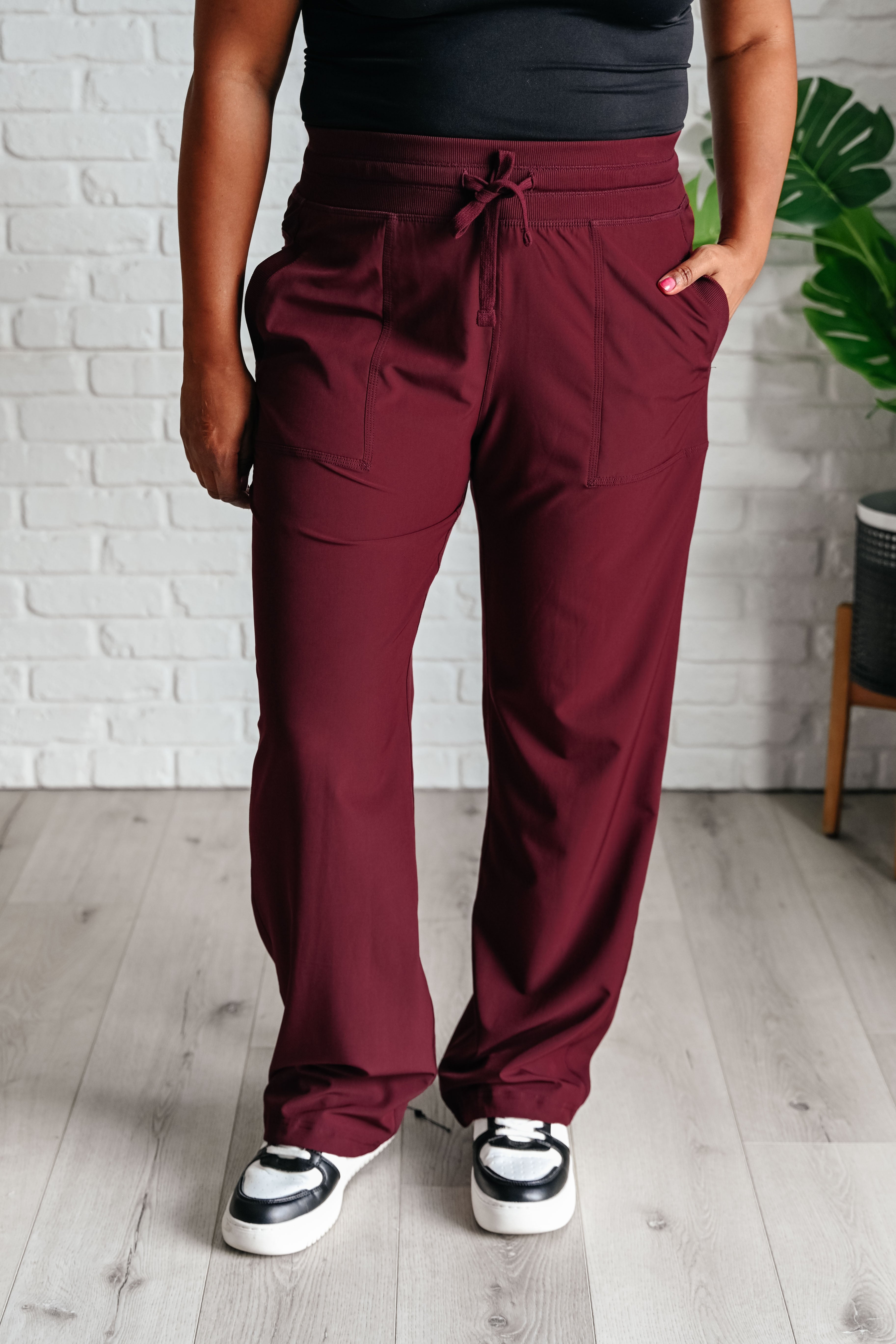 Rae Mode Runner's High Drawstring Joggers in Red Merlot Athleisure