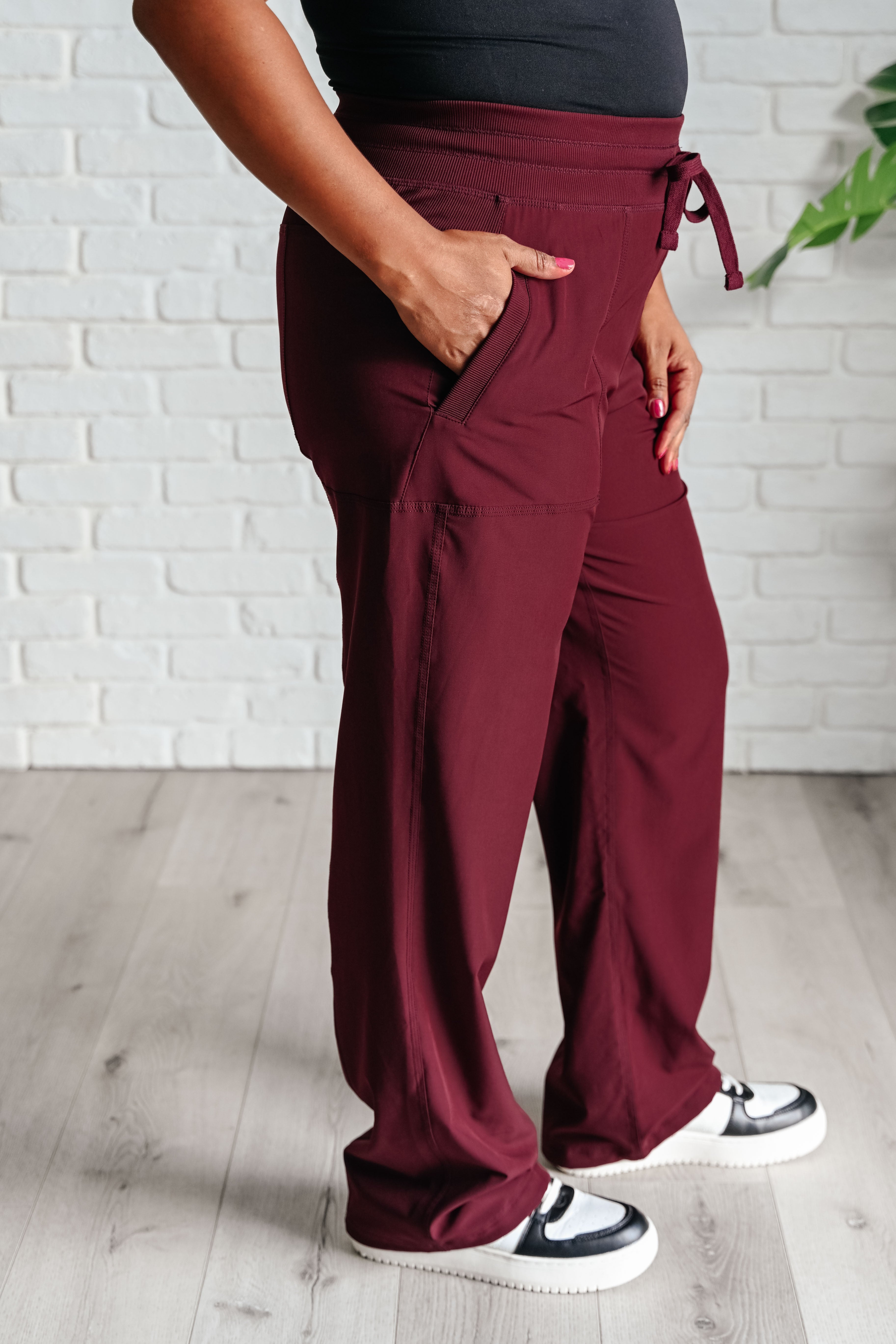 Rae Mode Runner's High Drawstring Joggers in Red Merlot Athleisure