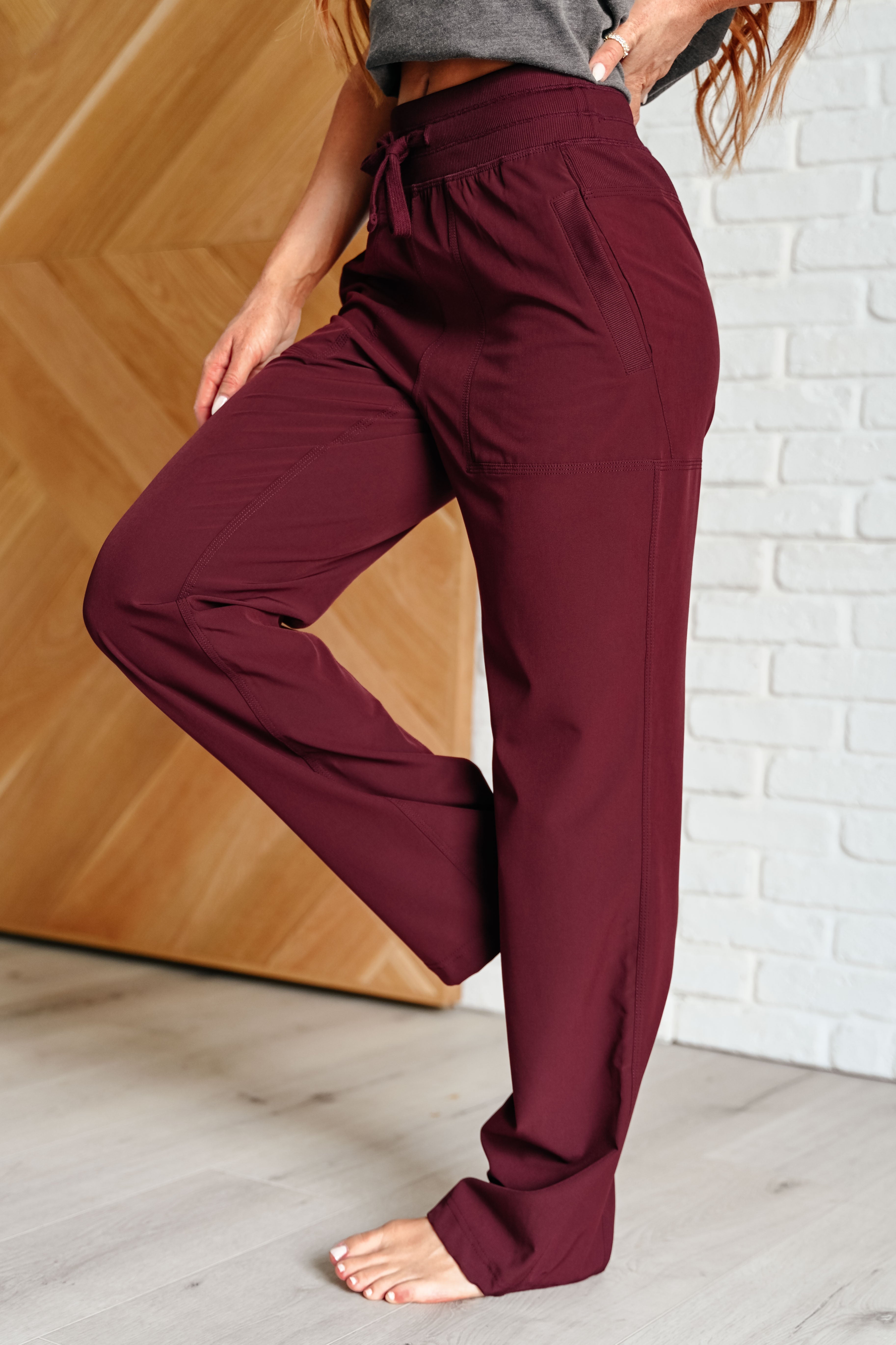 Rae Mode Runner's High Drawstring Joggers in Red Merlot Athleisure