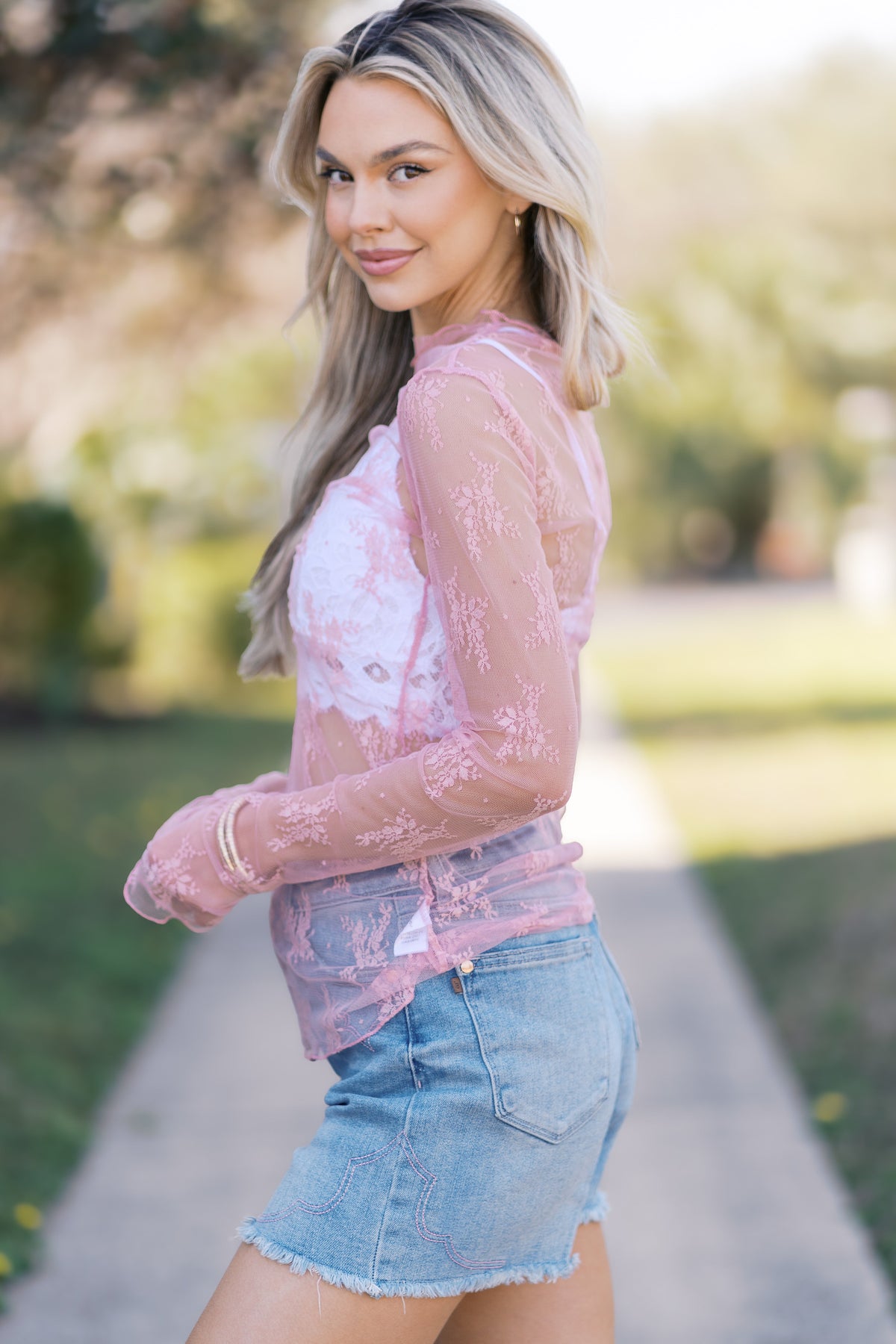 Sweet Genesis Pink Lace Embrace Long Sleeve Top