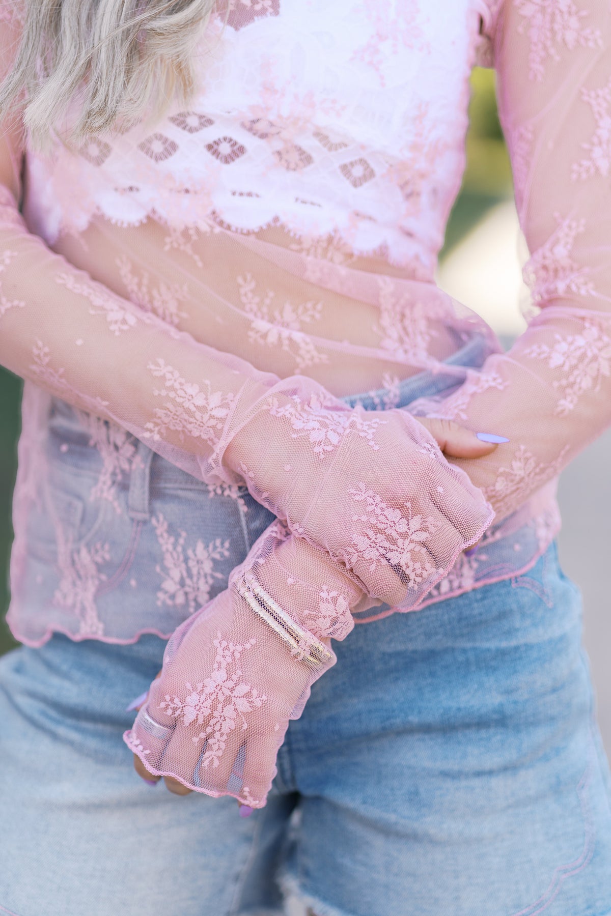 Sweet Genesis Pink Lace Embrace Long Sleeve Top
