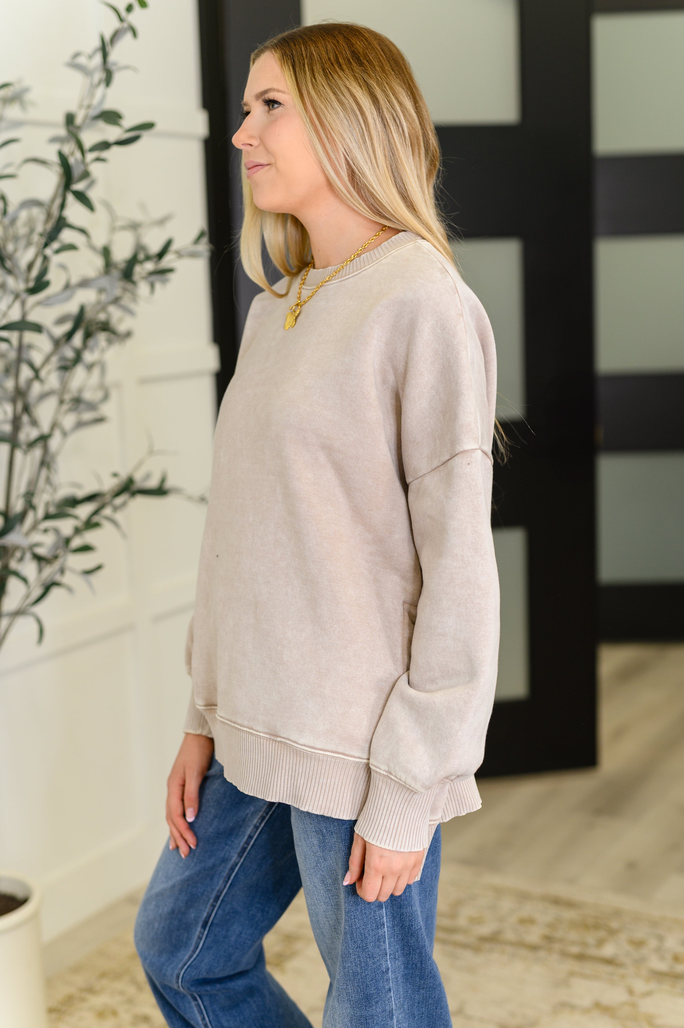 Zenana Mineral Wash Pullover in Ash Mocha Womens