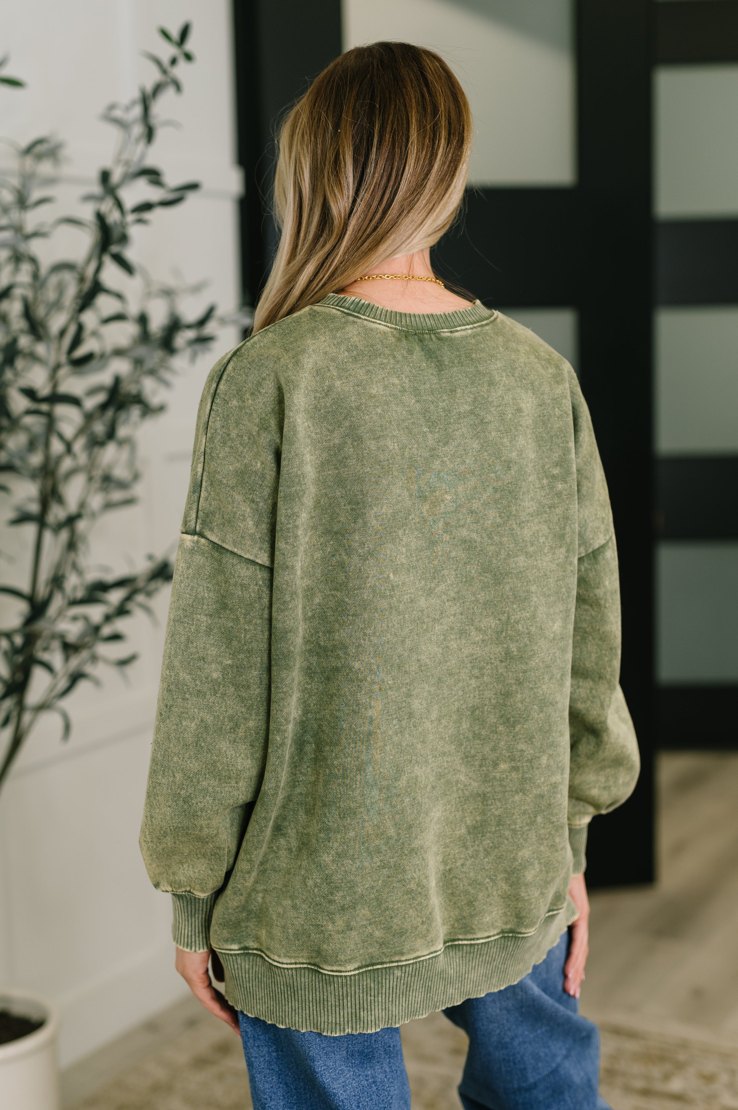 Zenana Mineral Wash Pullover in Light Olive Womens