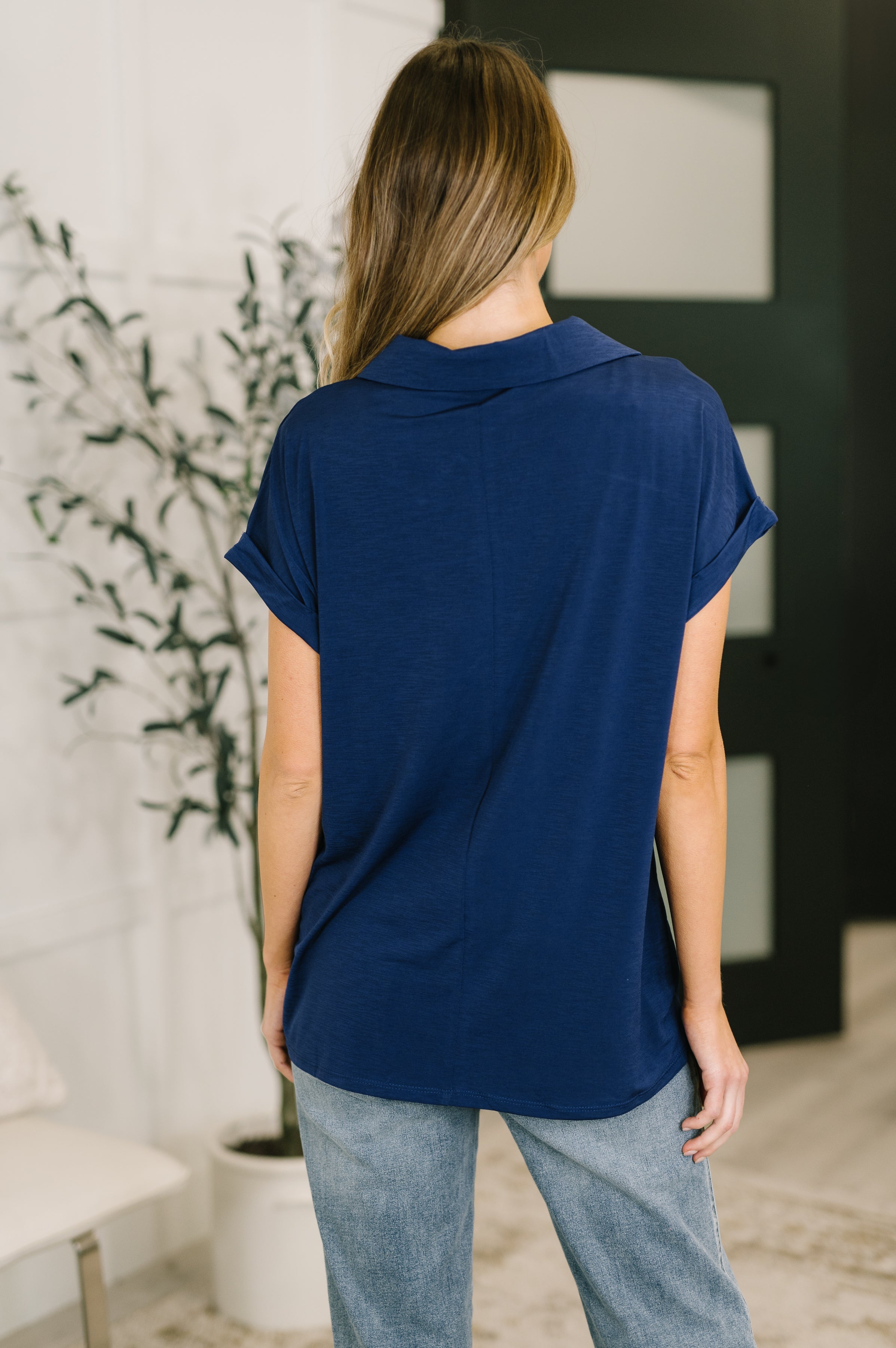 Dear Scarlett Sea You Soon Collared Top in Navy Womens
