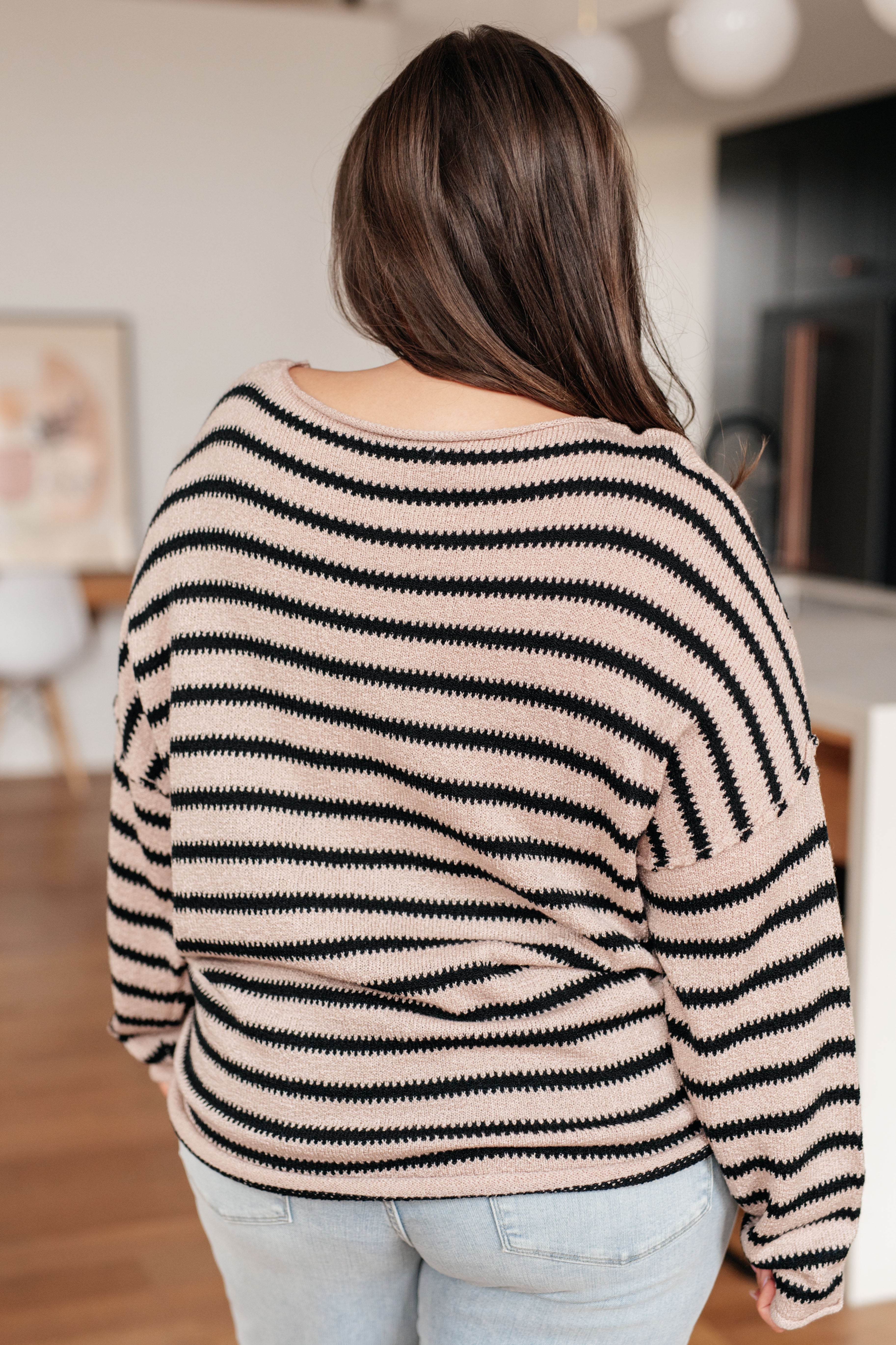 One Eleven Self Assured Striped Drop ShoulderSweater Tops