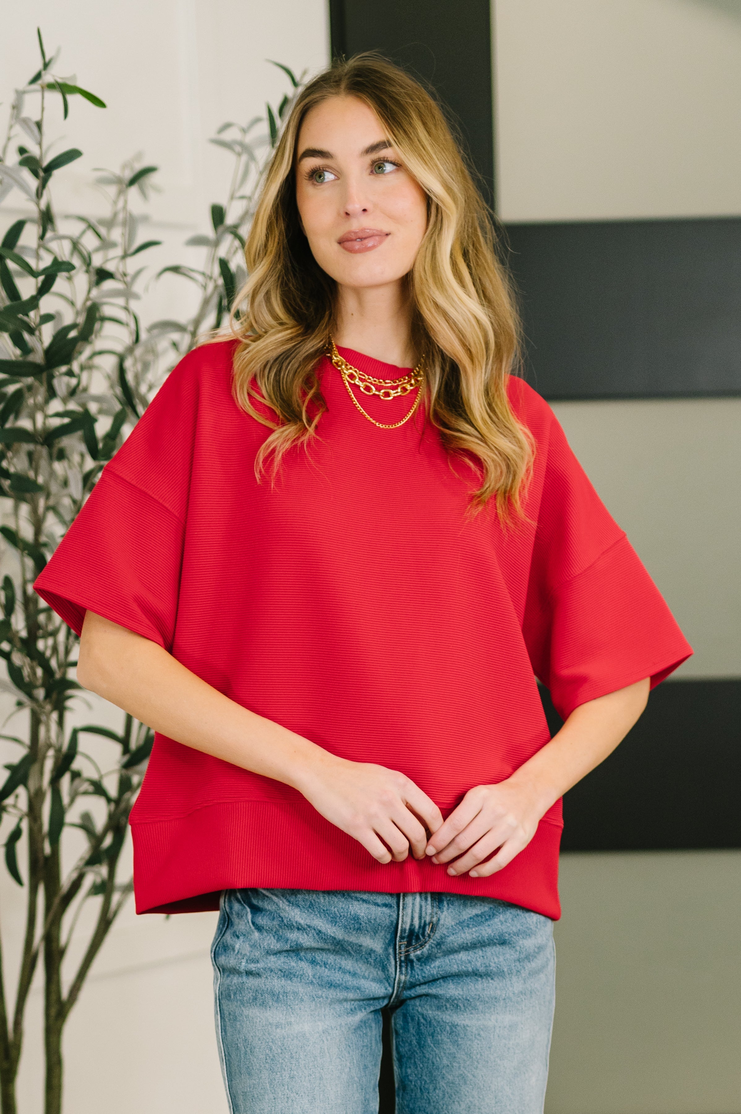 Zenana Sense of Clarity Boxy Ribbed Knit Top in Ruby Womens