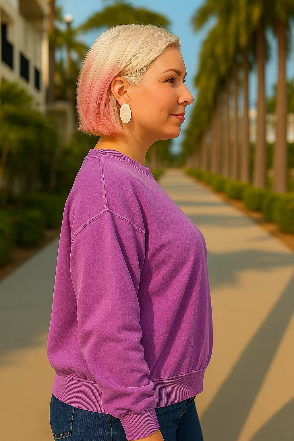 Zenana Light Plum French Terry Pigment Dye Round-neck Sweatshirt