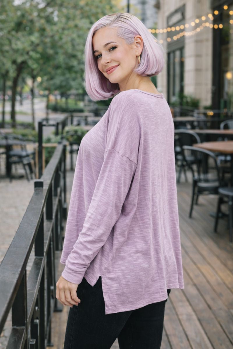 Face It Together Step Hem Purple Pullover Tops