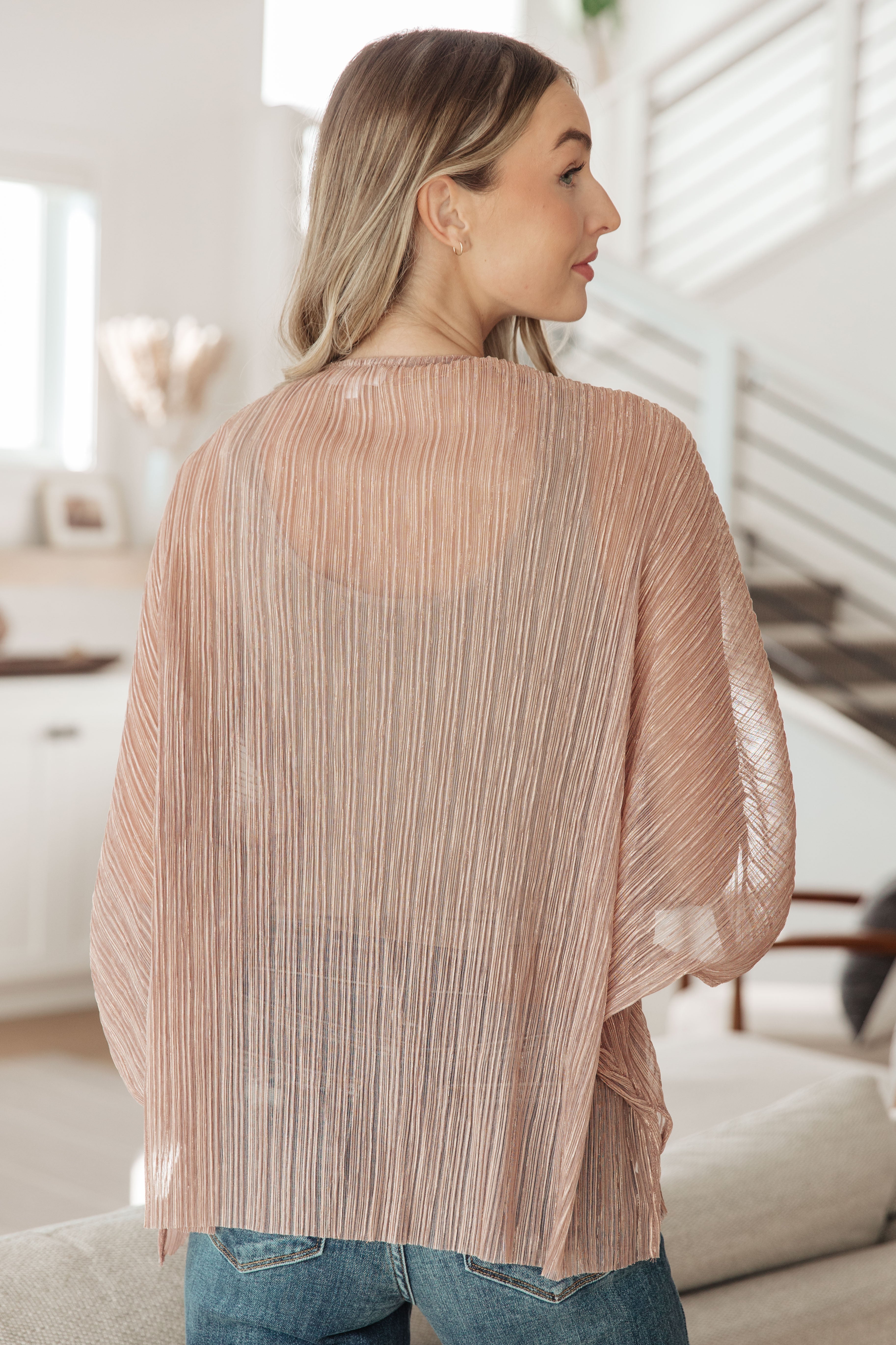 Annie Wear Sheer Signs Taupe Accordion Shimmer Pleat Kimono Layers