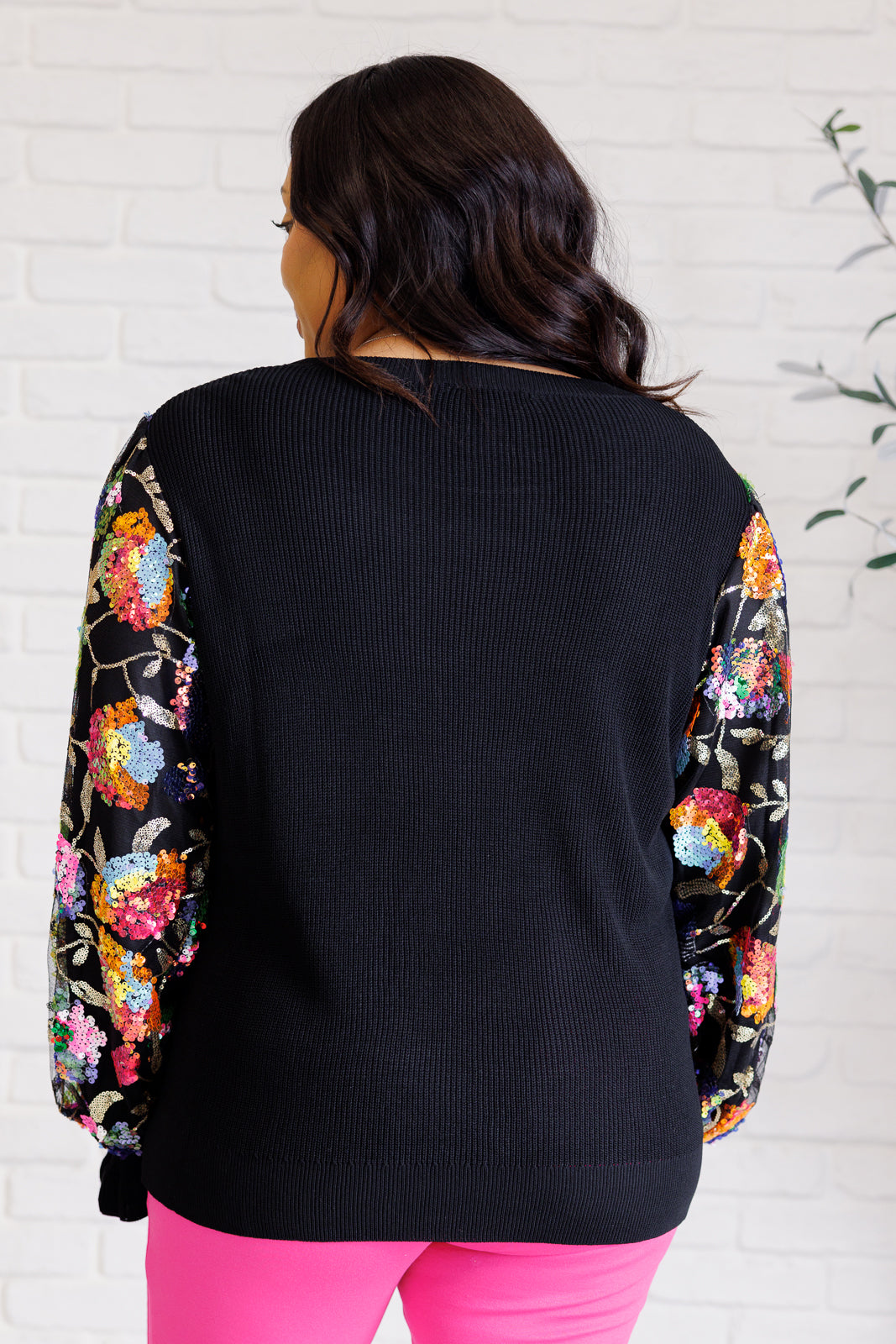 Haptics Floral Sequins Mesh Long Sleeve Sleeve Blouse Tops