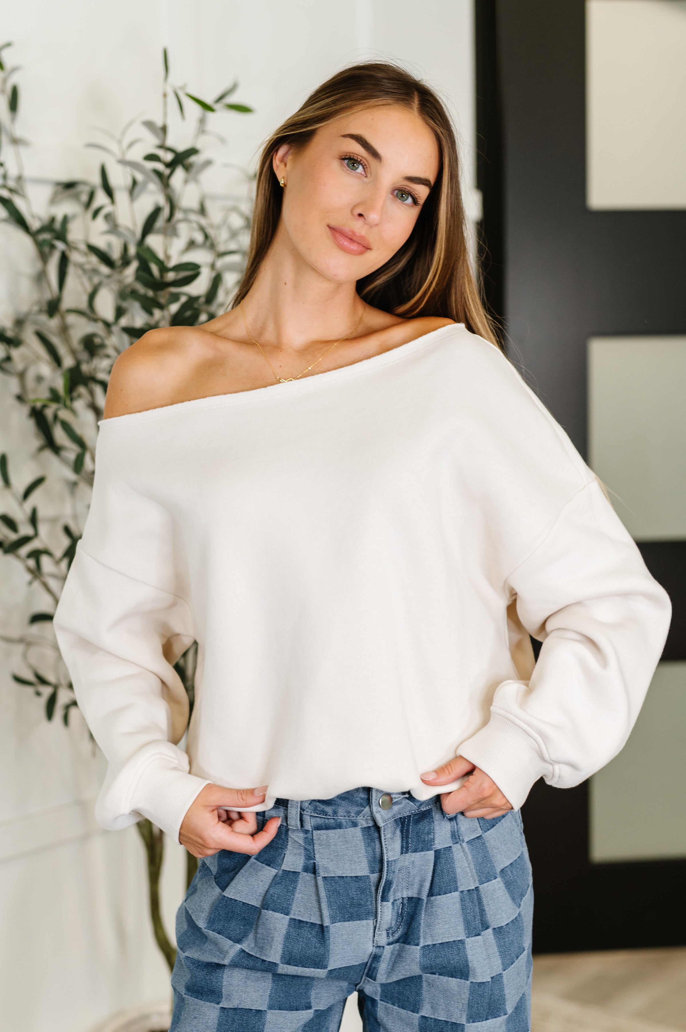 Rae Mode Side Hustle Off Shoulder Long Sleeve Top in Bone Womens