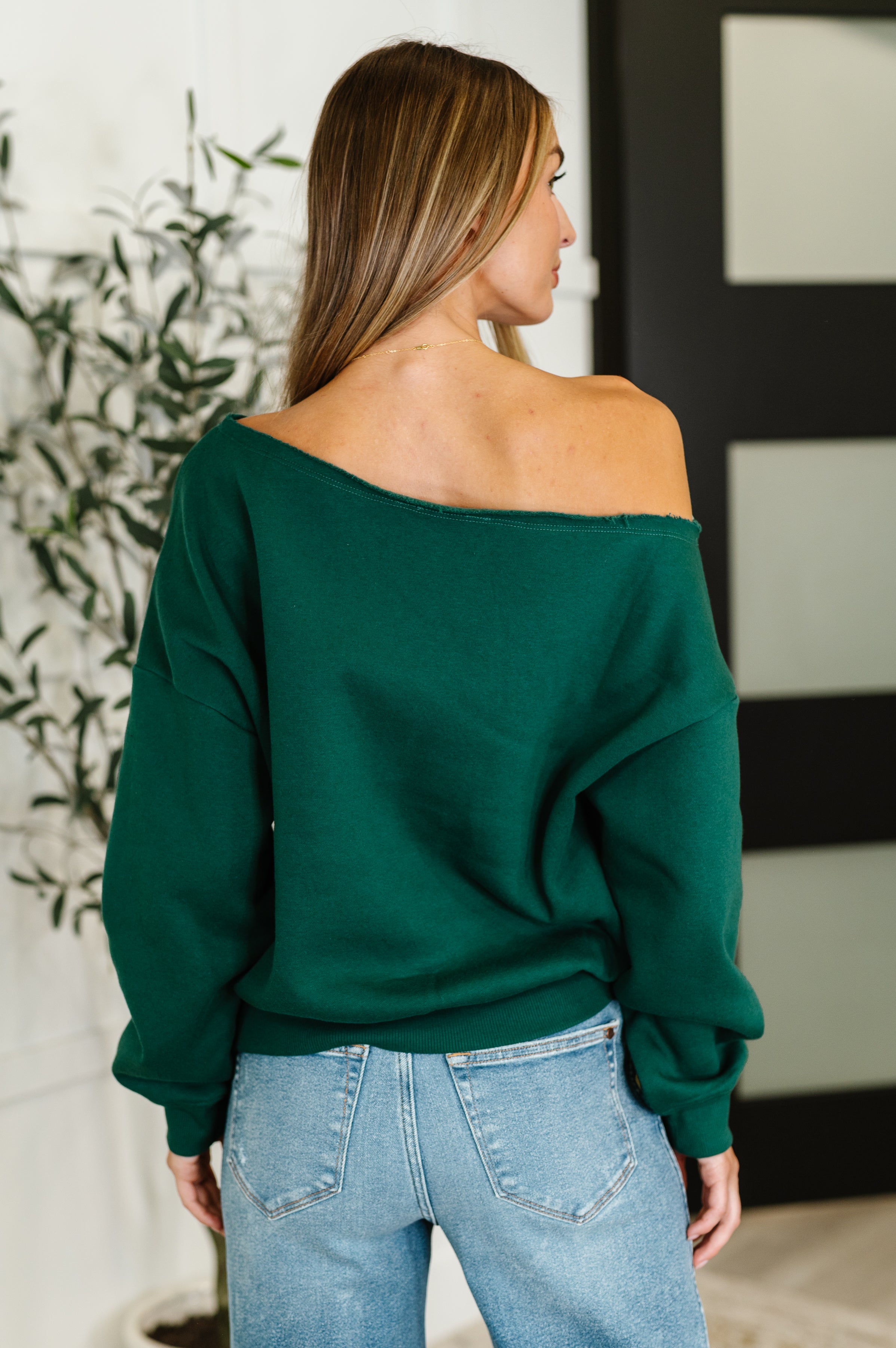 Rae Mode Side Hustle Off Shoulder Long Sleeve Top in Hunter Green Womens