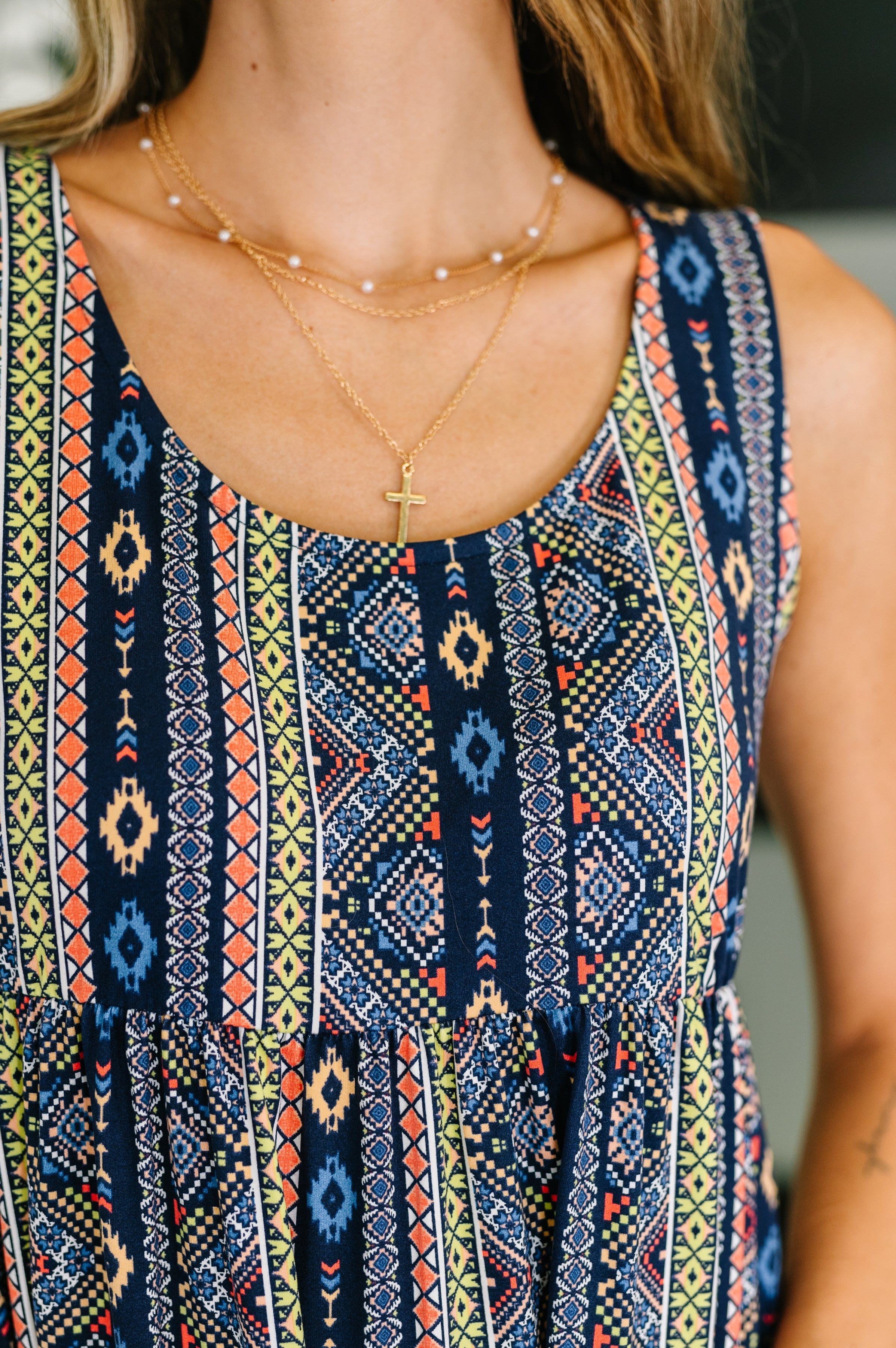 One Eleven North Sierra Spirit Gathered Tiered Dress in Navy Womens