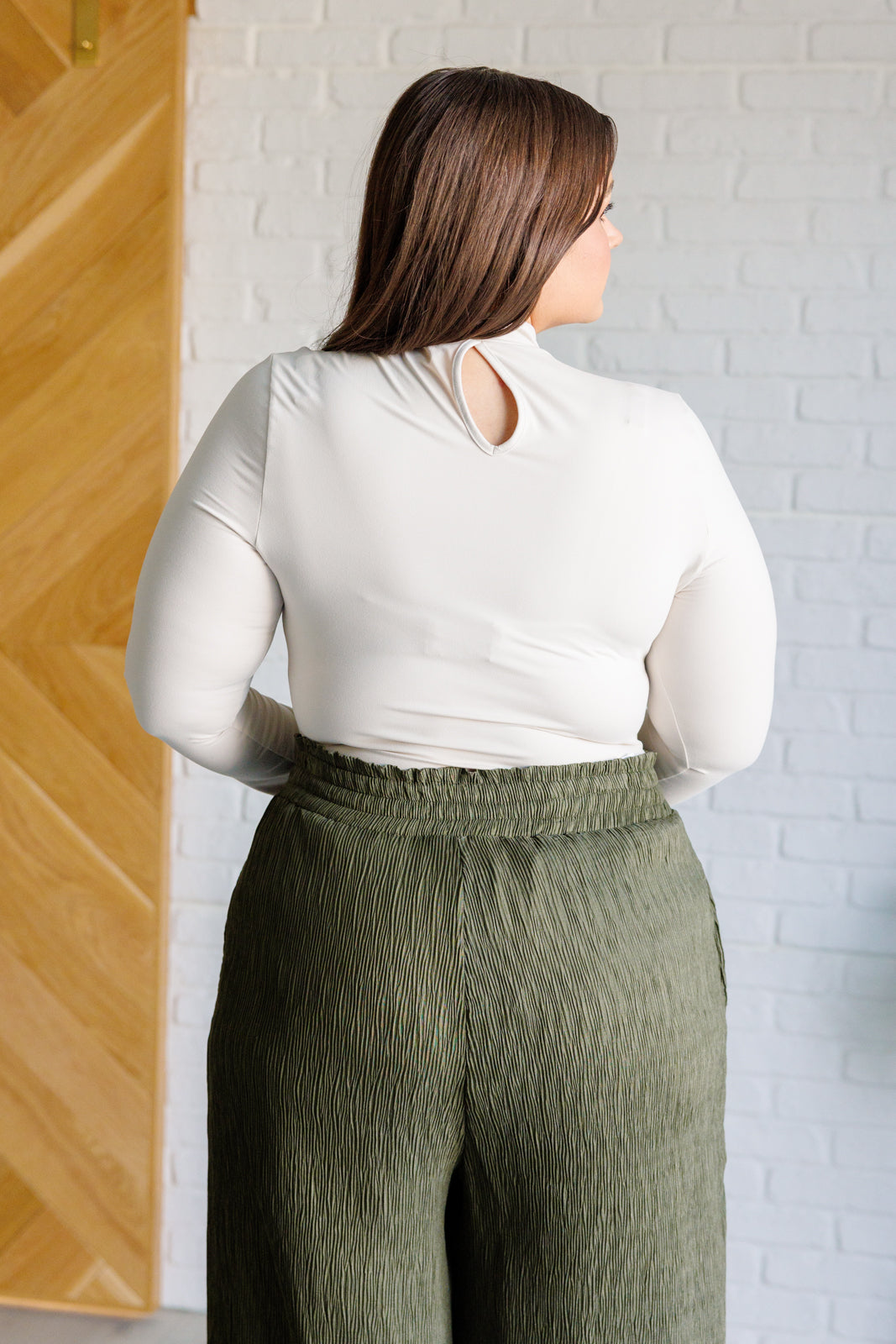 Rae Mode Simple Situation Mock Neck Bodysuit in White Pearl Bodysuits