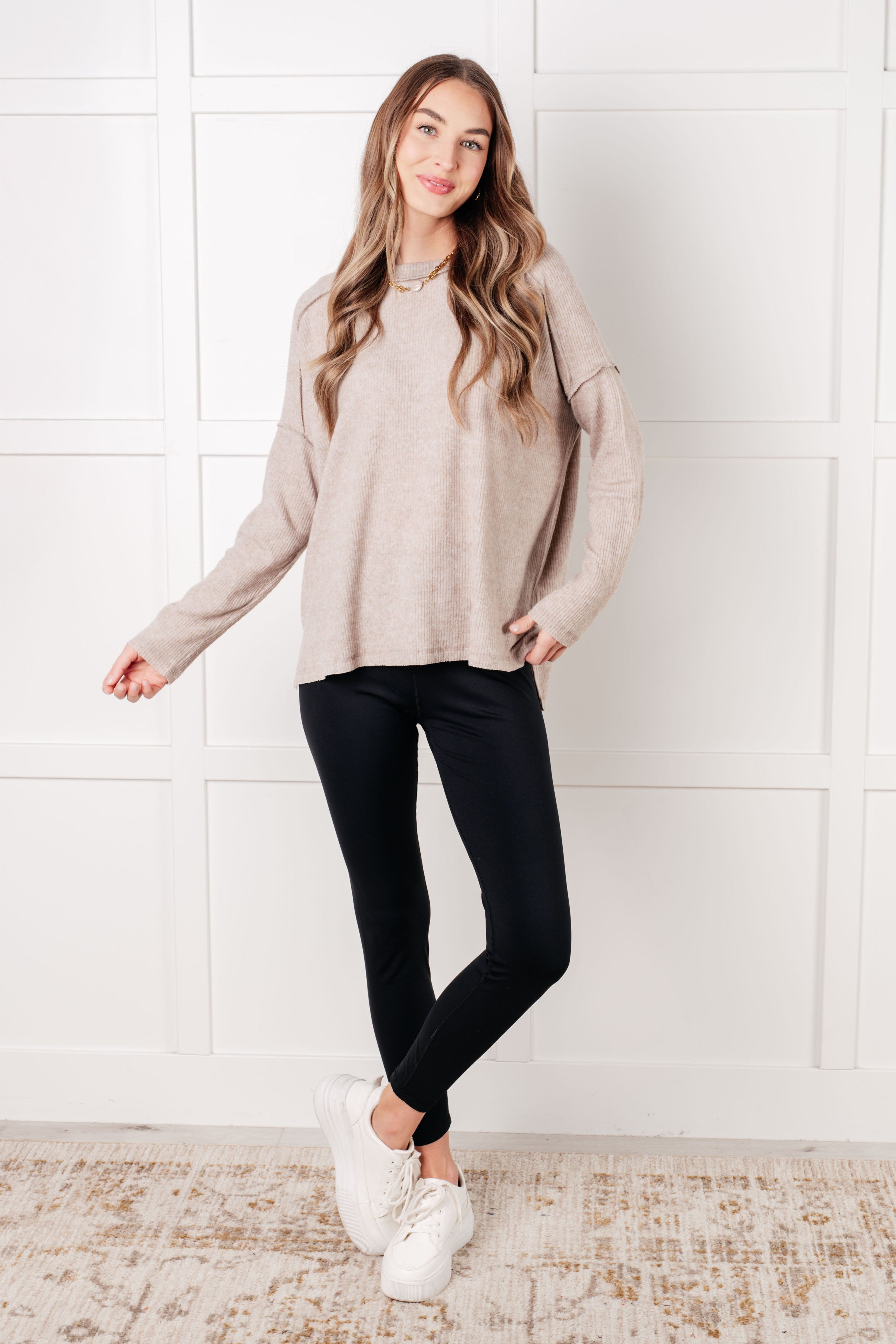 Zenana Simply Basic Ribbed Hacci Sweater in H Mocha Tops