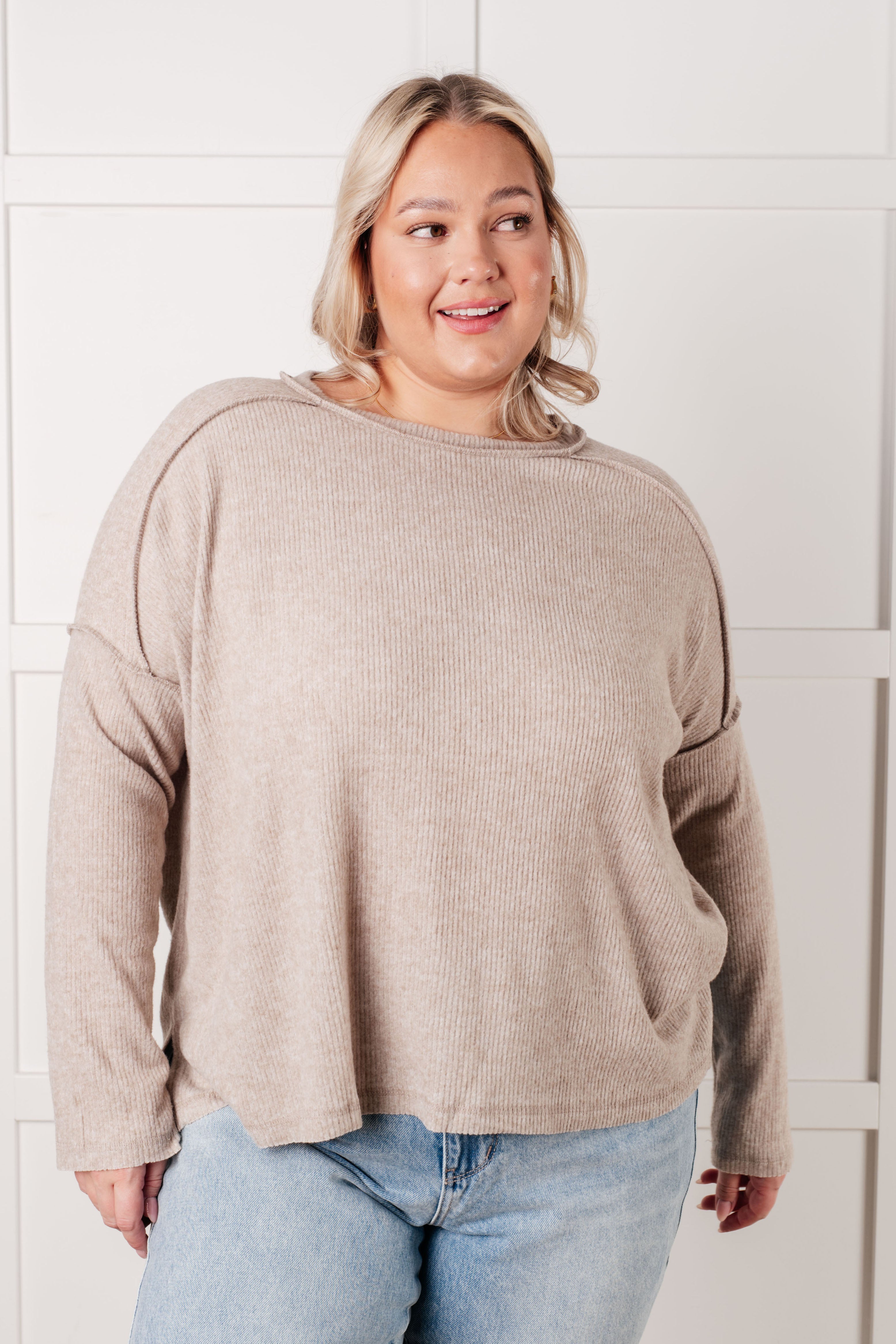 Zenana Simply Basic Ribbed Hacci Sweater in H Mocha Tops