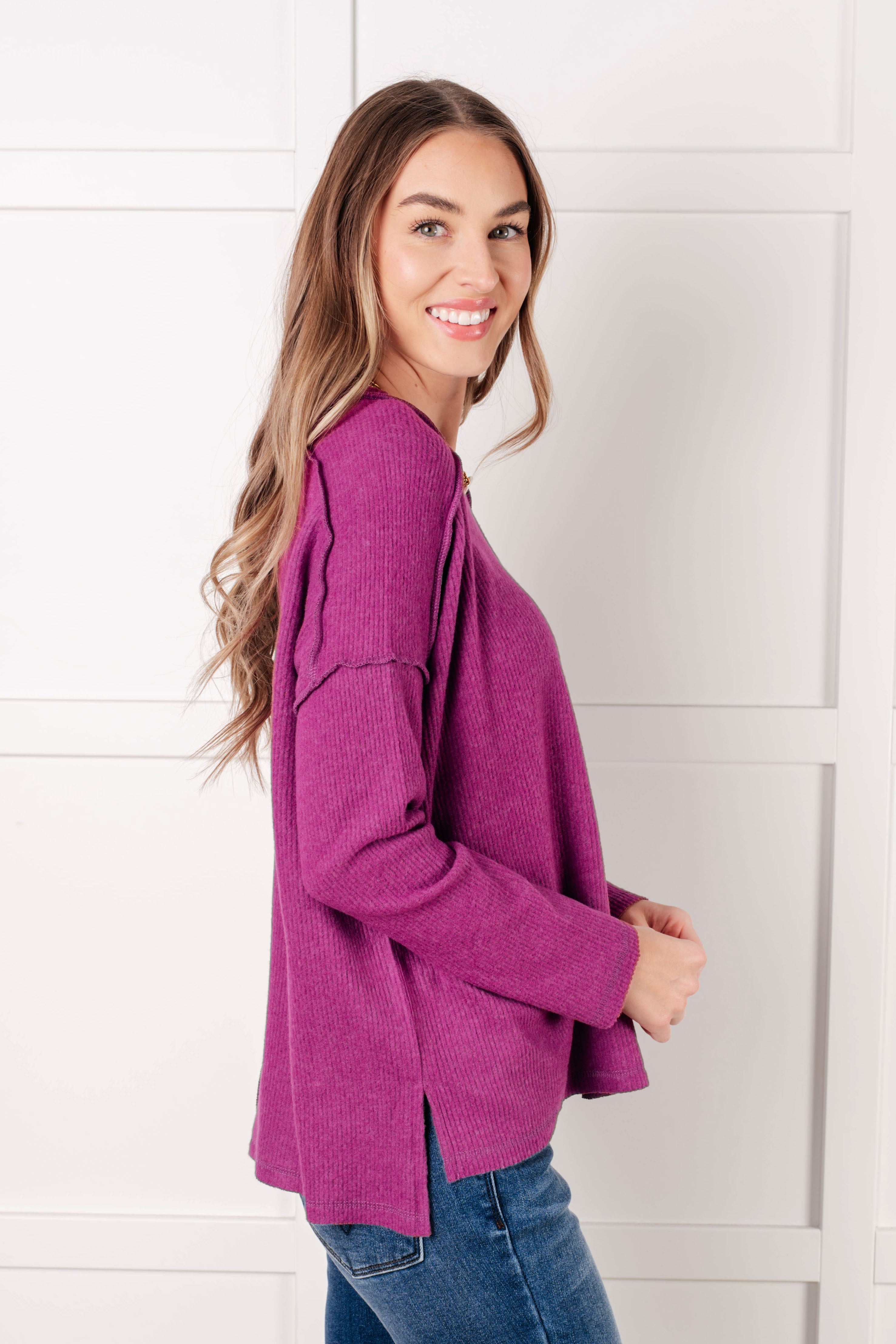 Zenana Simply Basic Ribbed Hacci Sweater in Light Plum Tops