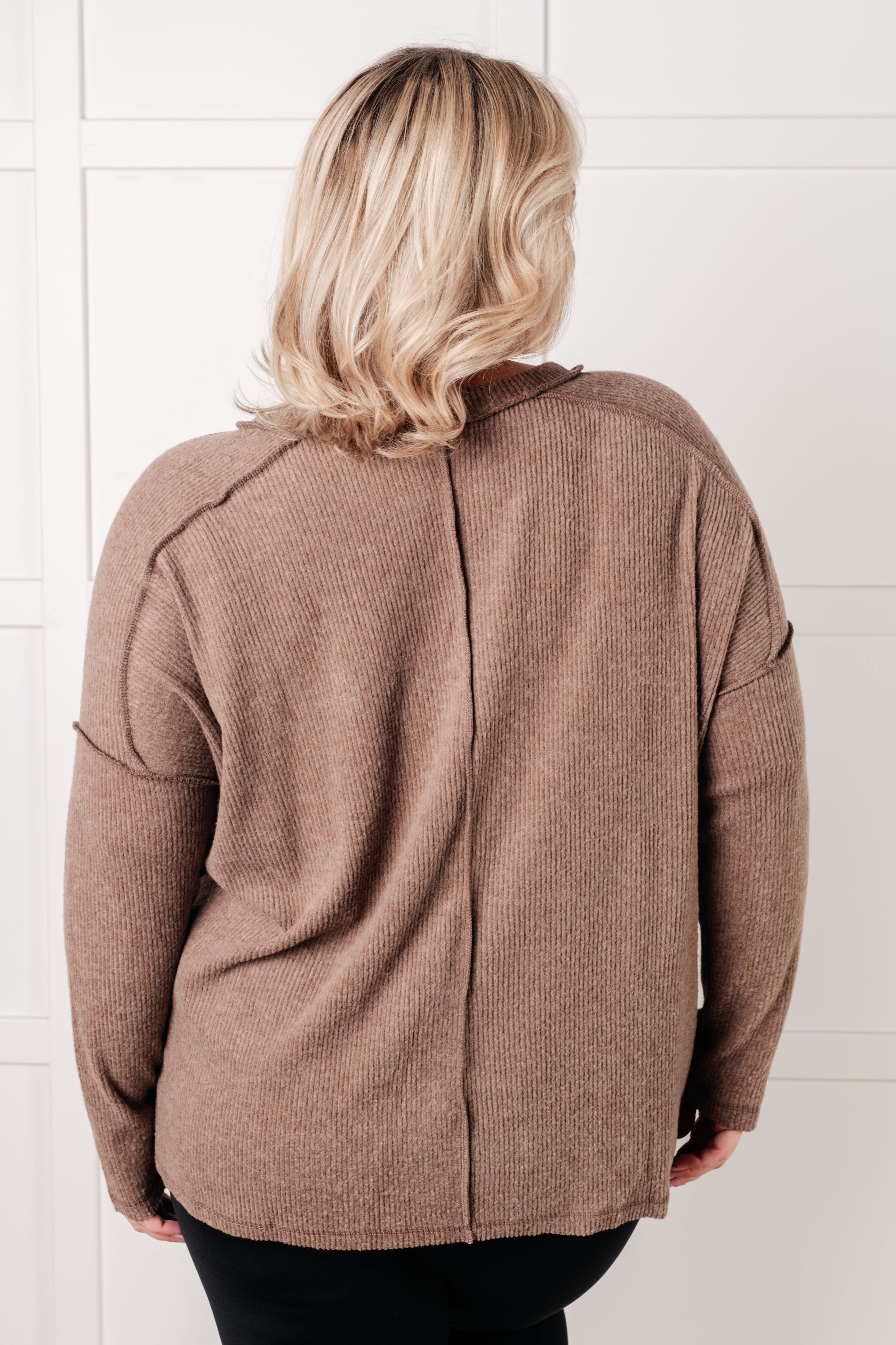 Zenana Simply Basic Ribbed Hacci Sweater in Mocha Tops