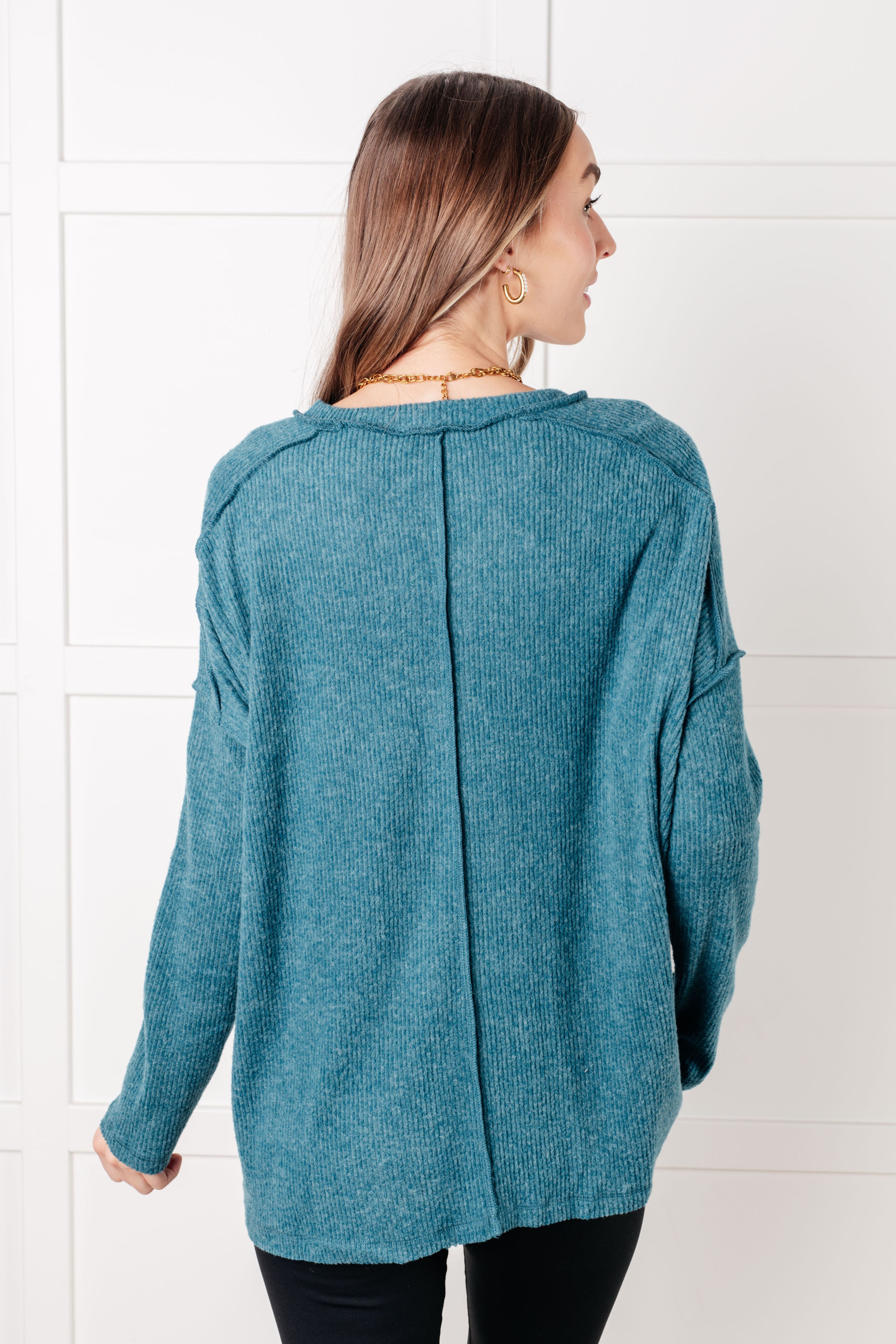 Zenana Simply Basic Ribbed Hacci Sweater in Teal Tops