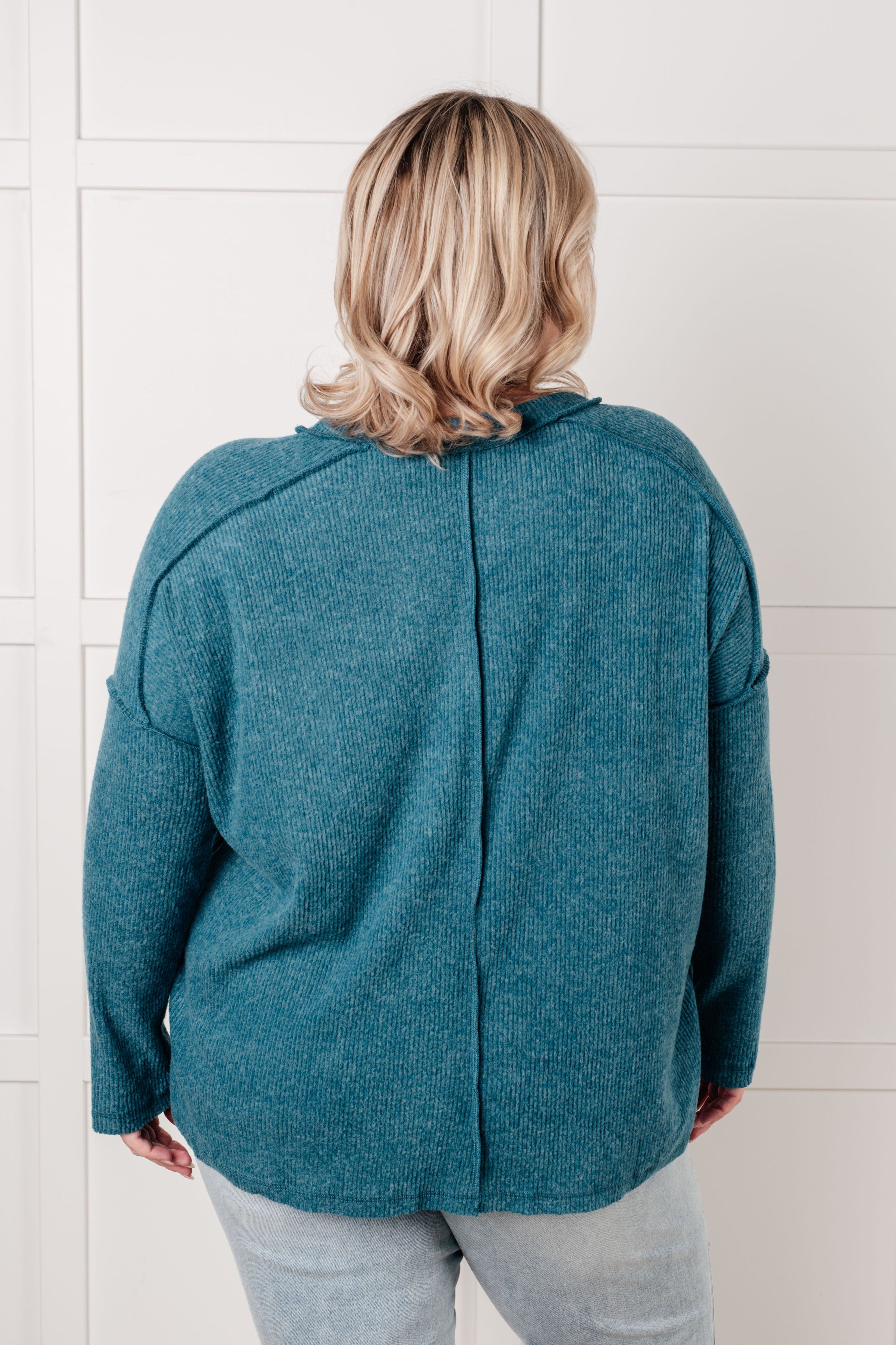 Zenana Simply Basic Ribbed Hacci Sweater in Teal Tops