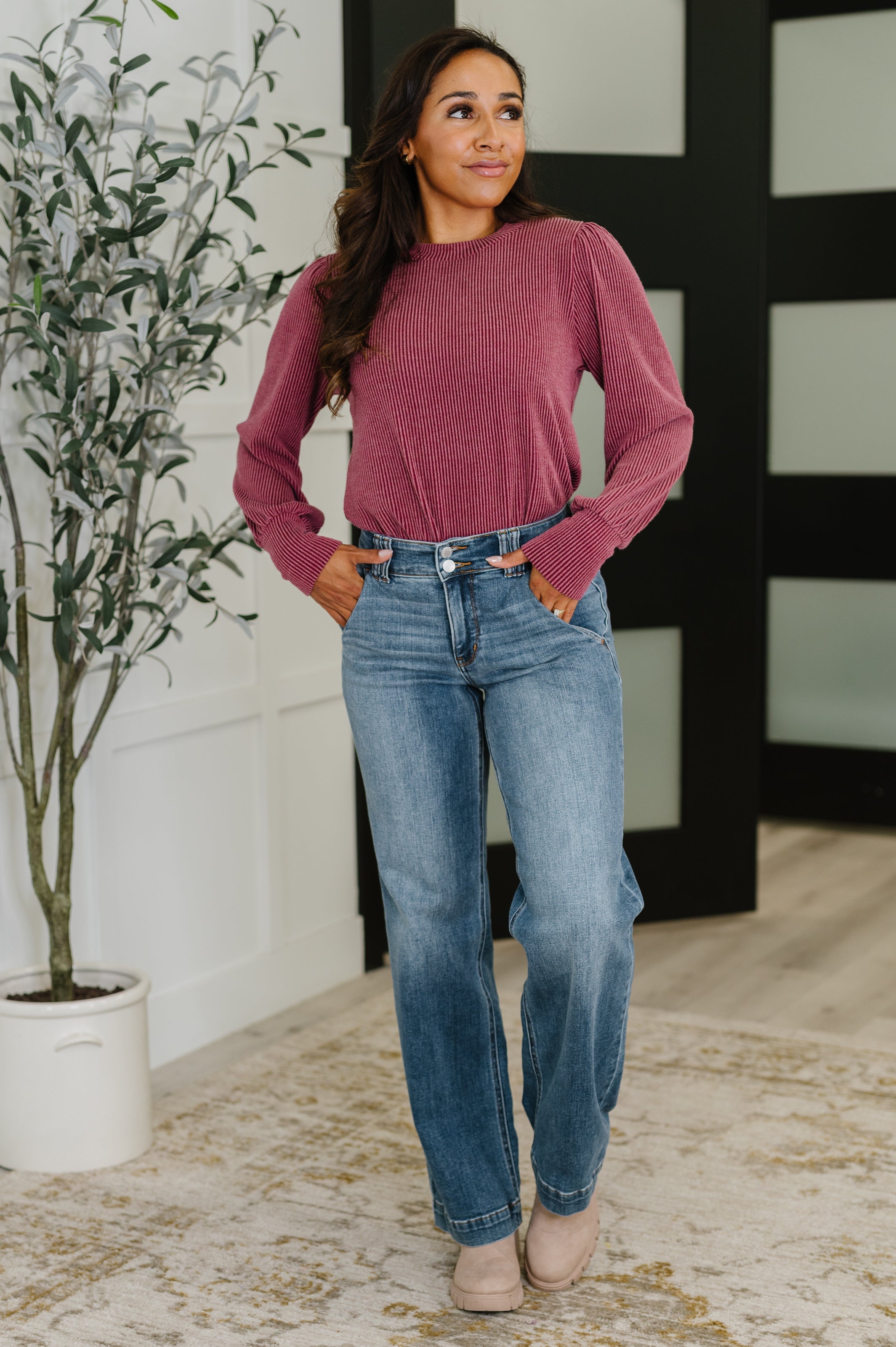 Haptics Simply Styled Balloon Sleeve Knit Top Womens