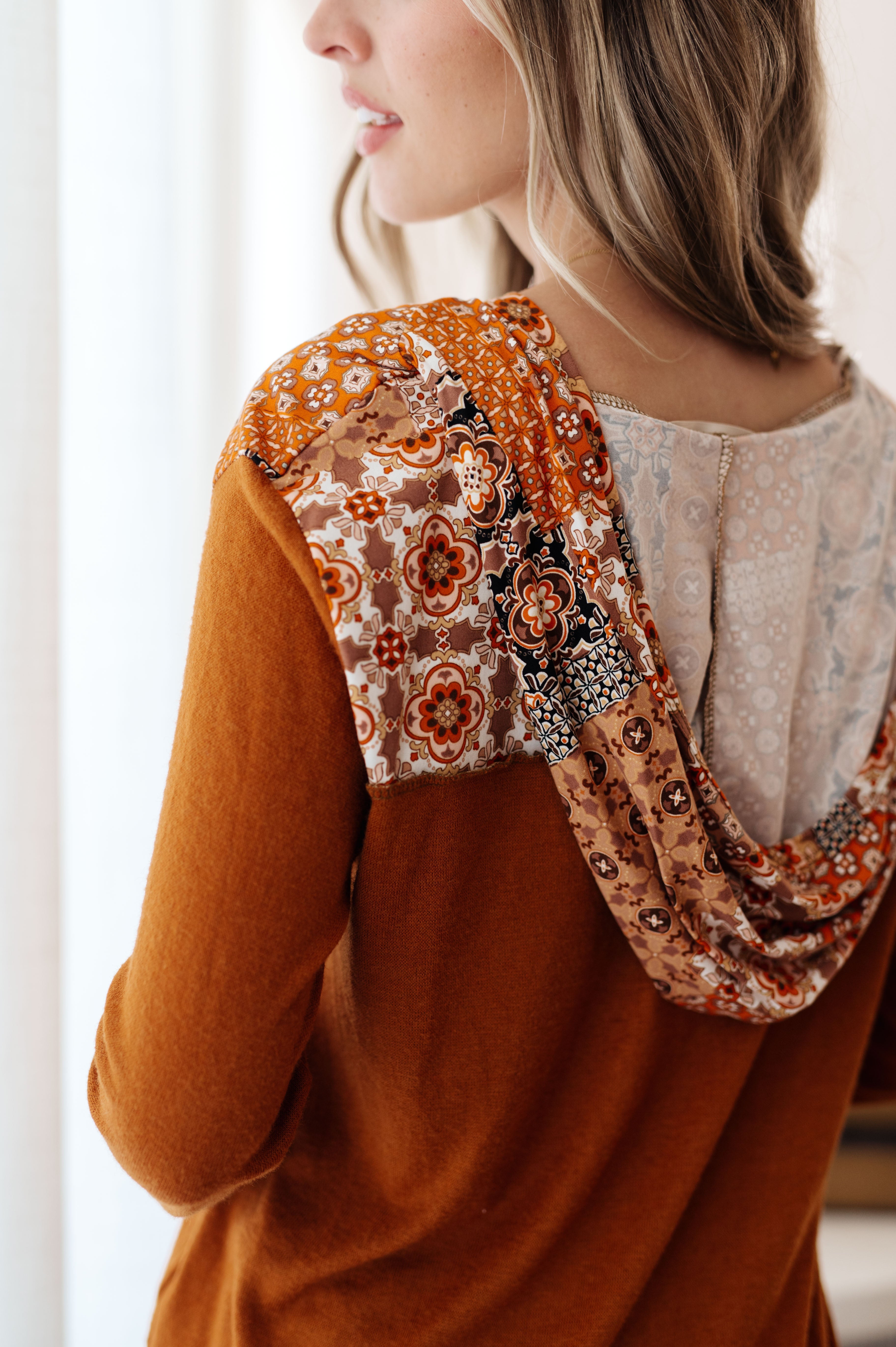 Haptics Rust Mixed Print Hoodie Tops
