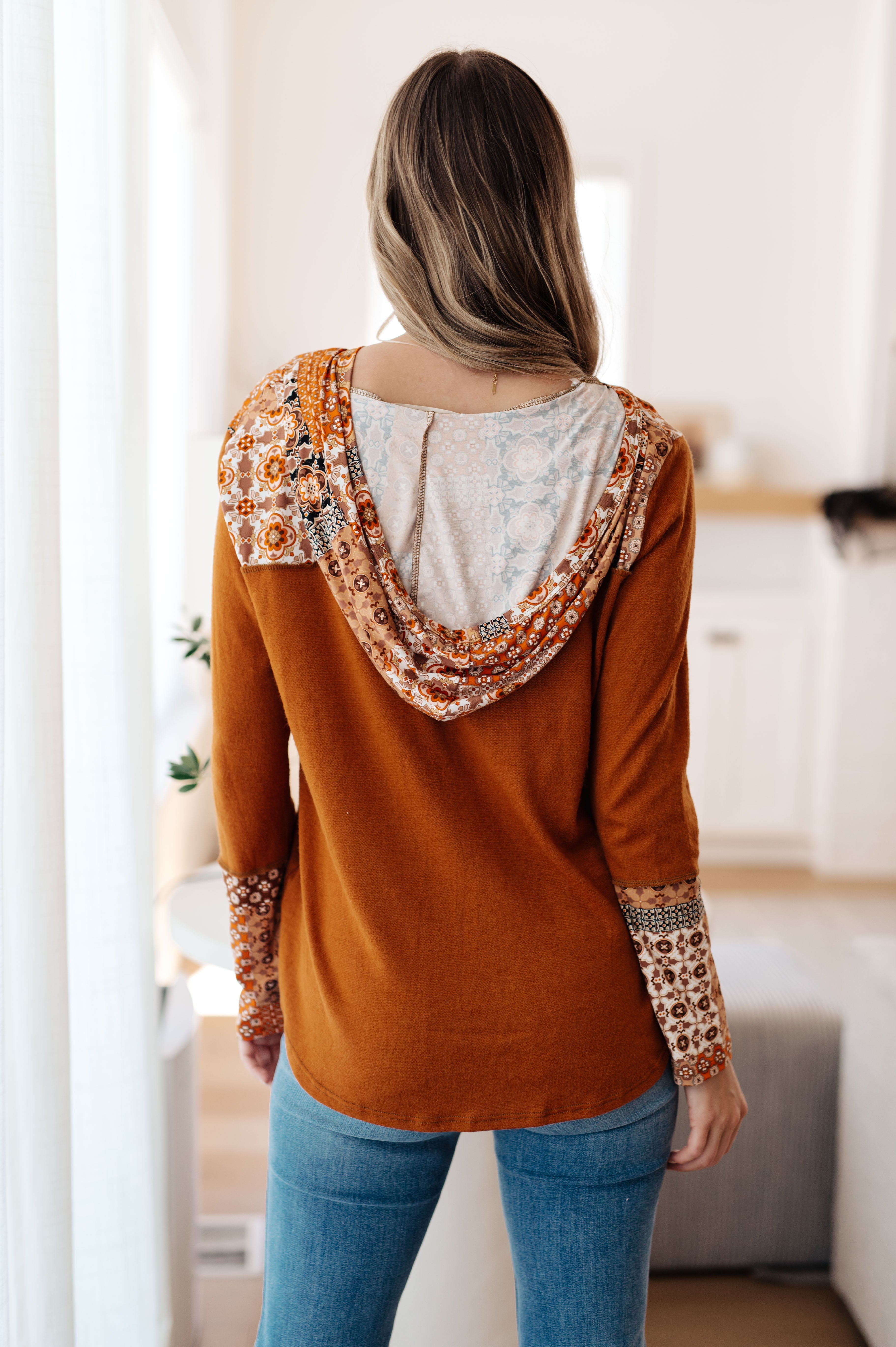 Haptics Rust Mixed Print Hoodie Tops