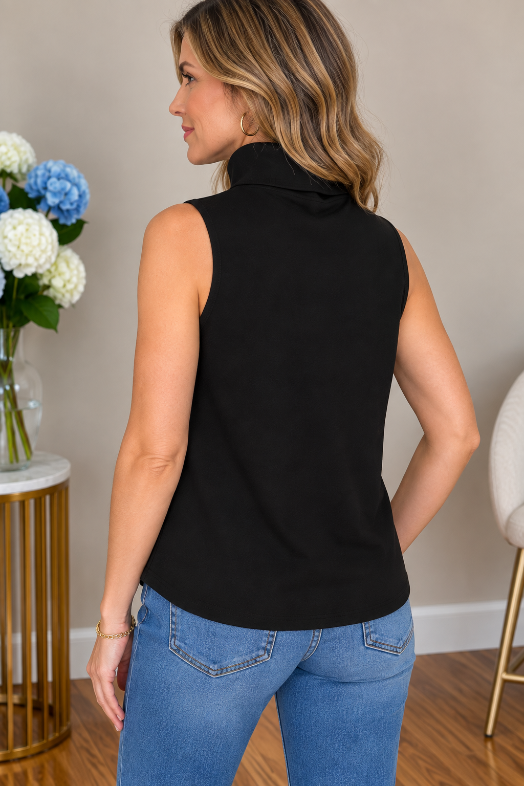 Active Basics Sleek & Simple Black Turtleneck Soft Knit Top
