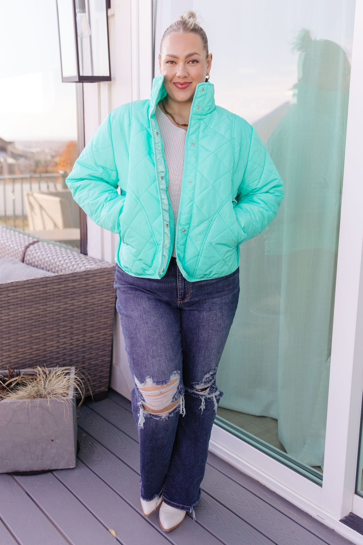 BiBi Slightly Distracted Puffer Teal Jacket Layers