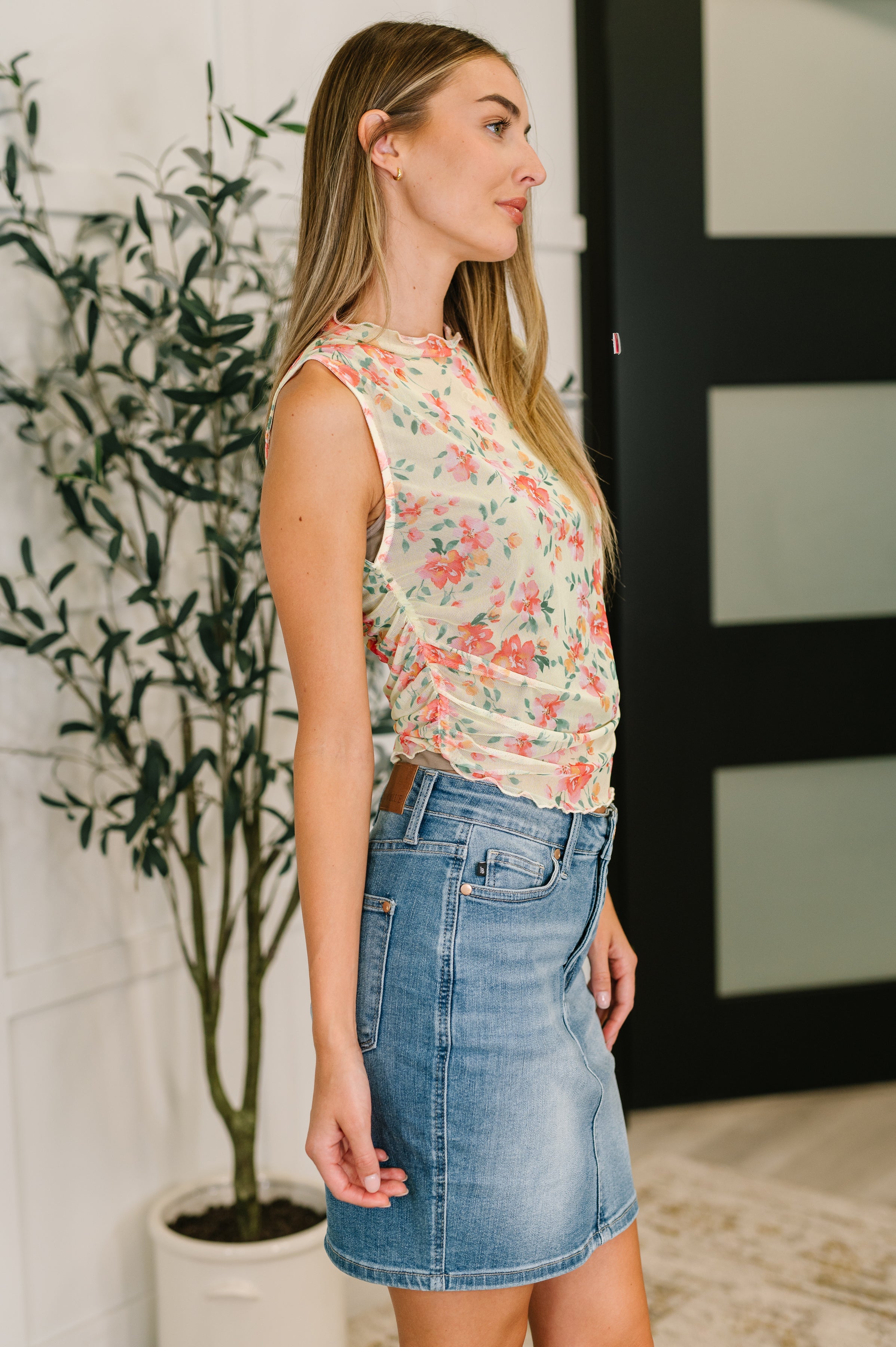 Kori America Snatched & Sassy Sheer Layering Top in Chartreuse Womens