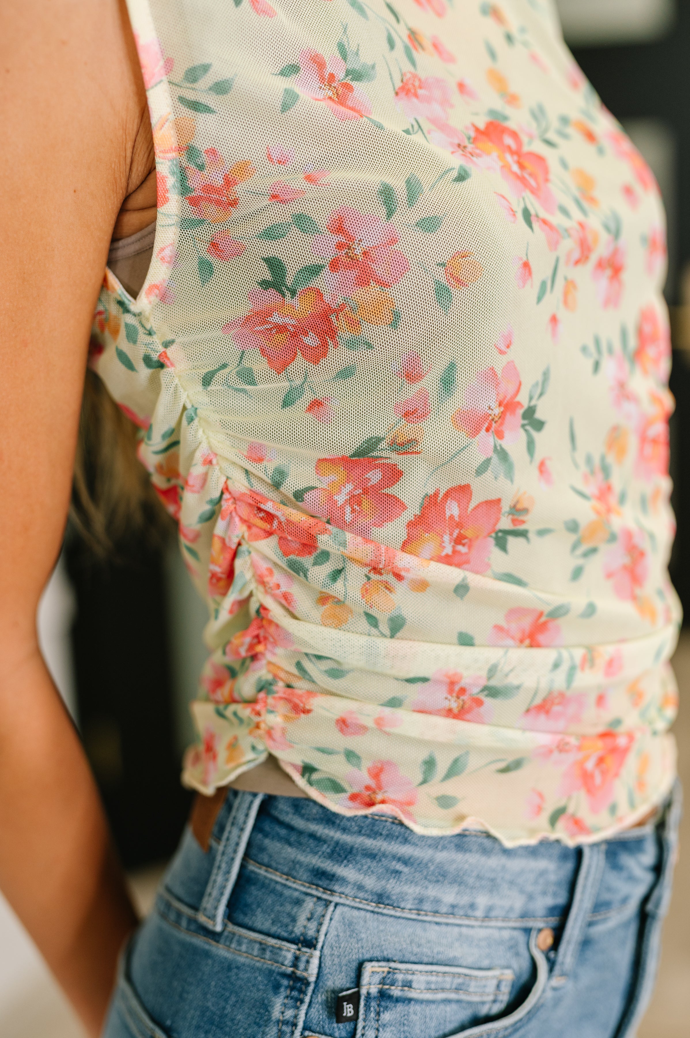 Kori America Snatched & Sassy Sheer Layering Top in Chartreuse Womens