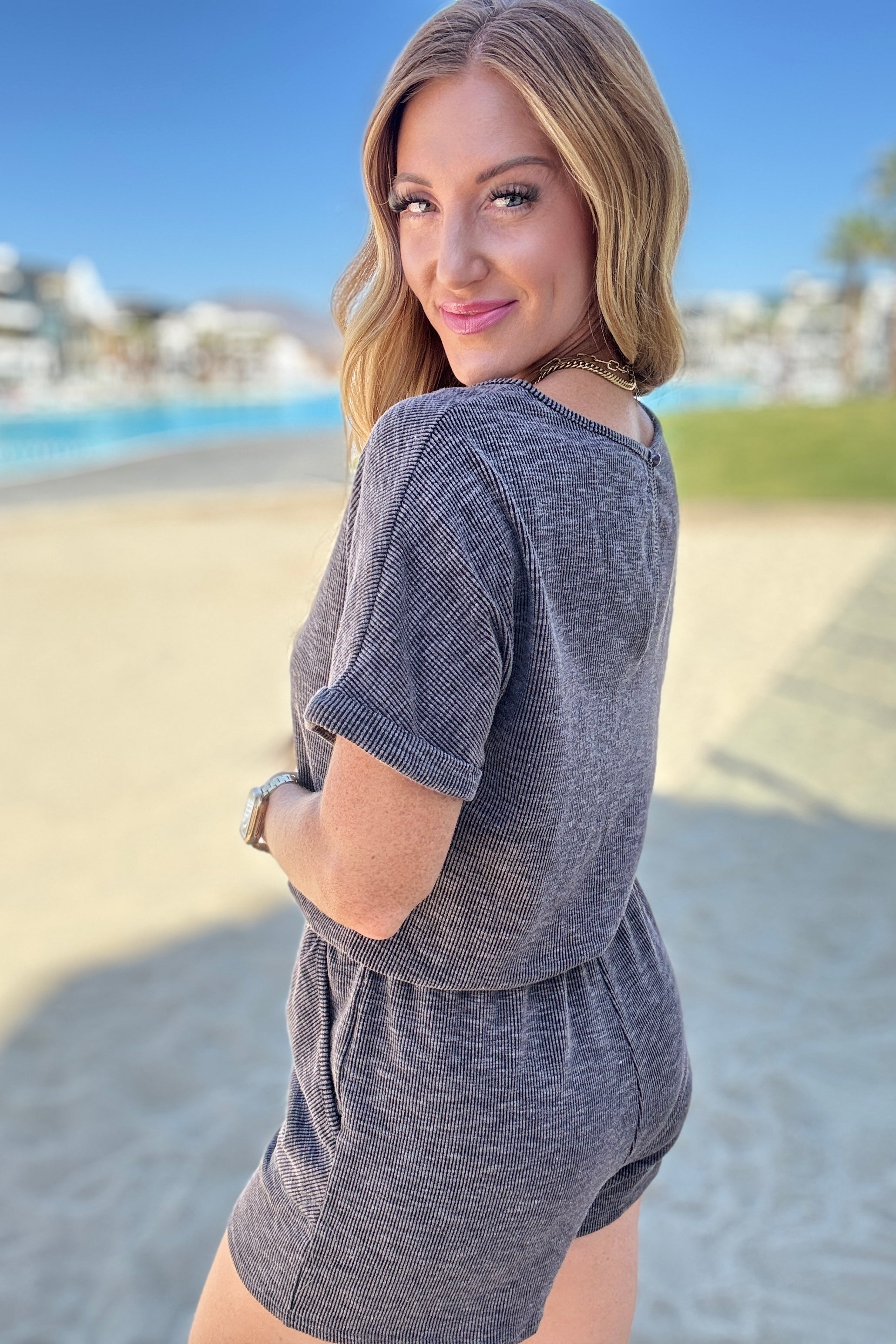 One Eleven North So Sure Short Sleeve Romper Jumpsuits & Rompers