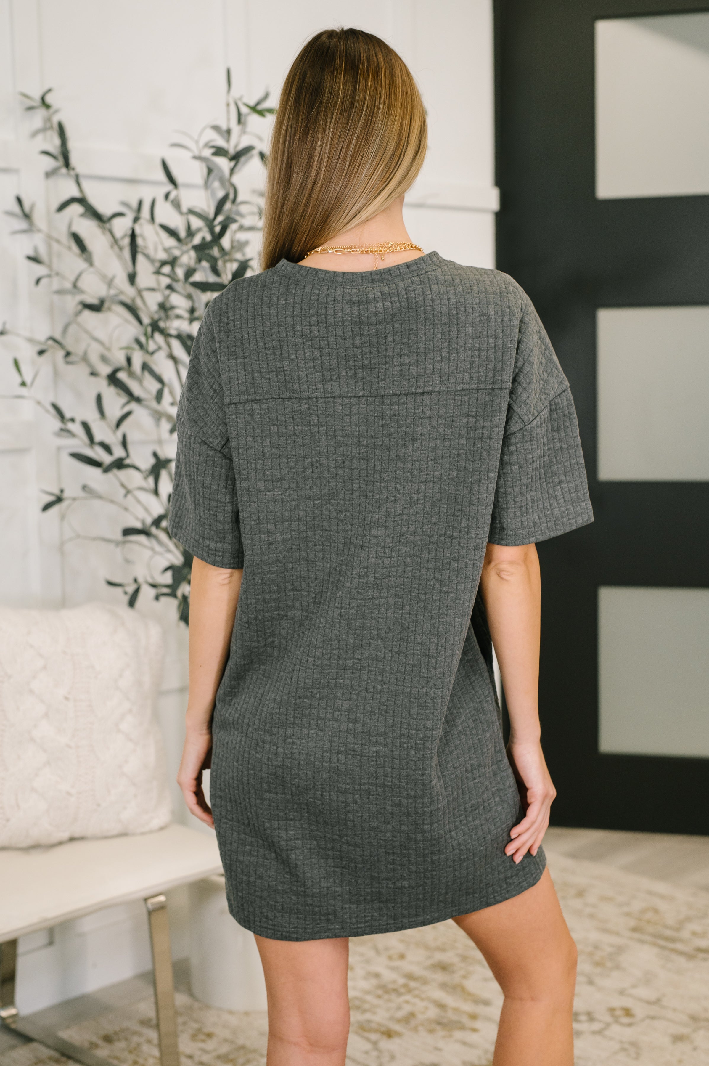 Very J So Thoughtful That Way Heavy Weight Jersey Knit Textured T-Shirt Dress Womens