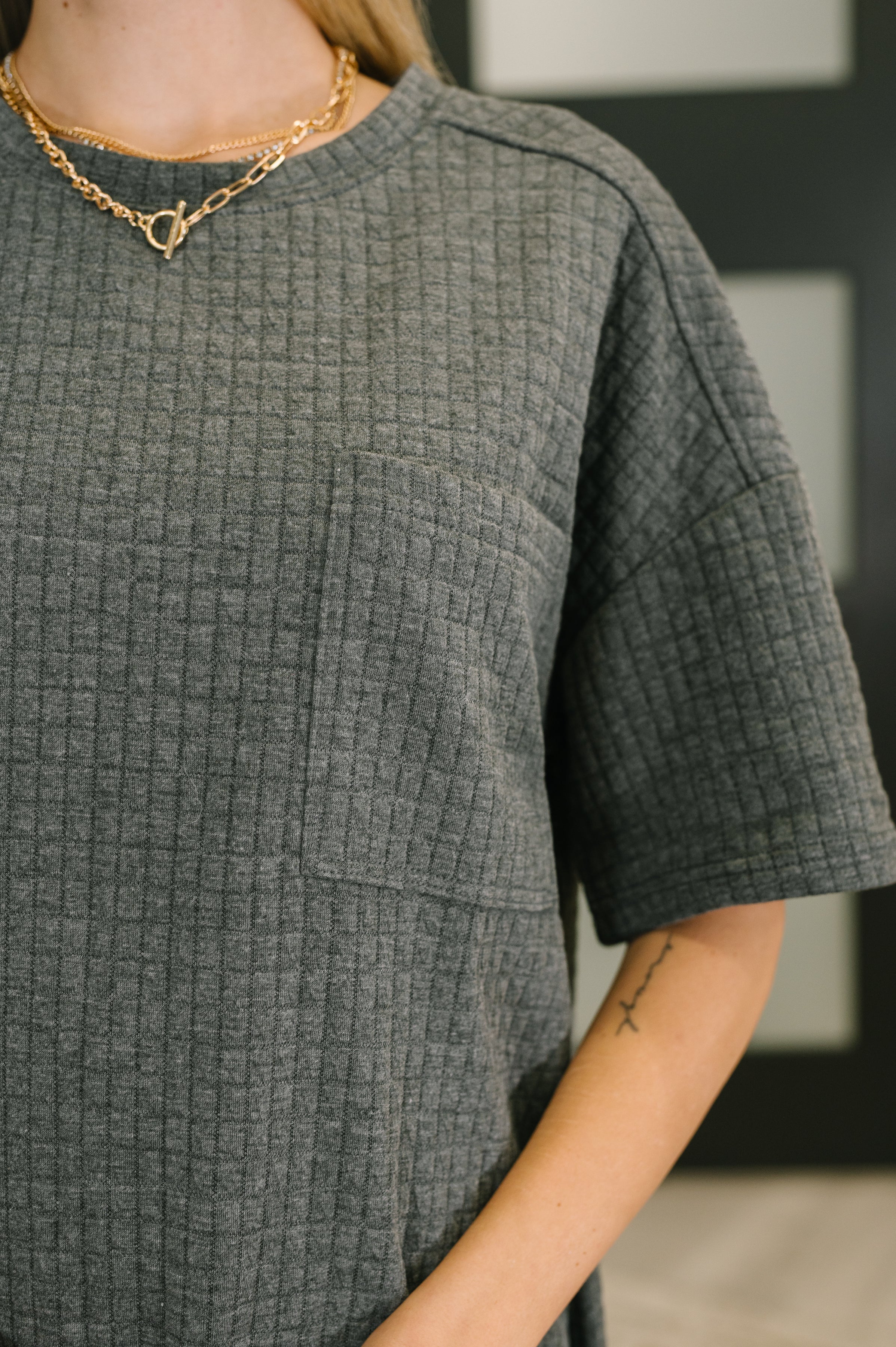 Very J So Thoughtful That Way Heavy Weight Jersey Knit Textured T-Shirt Dress Womens