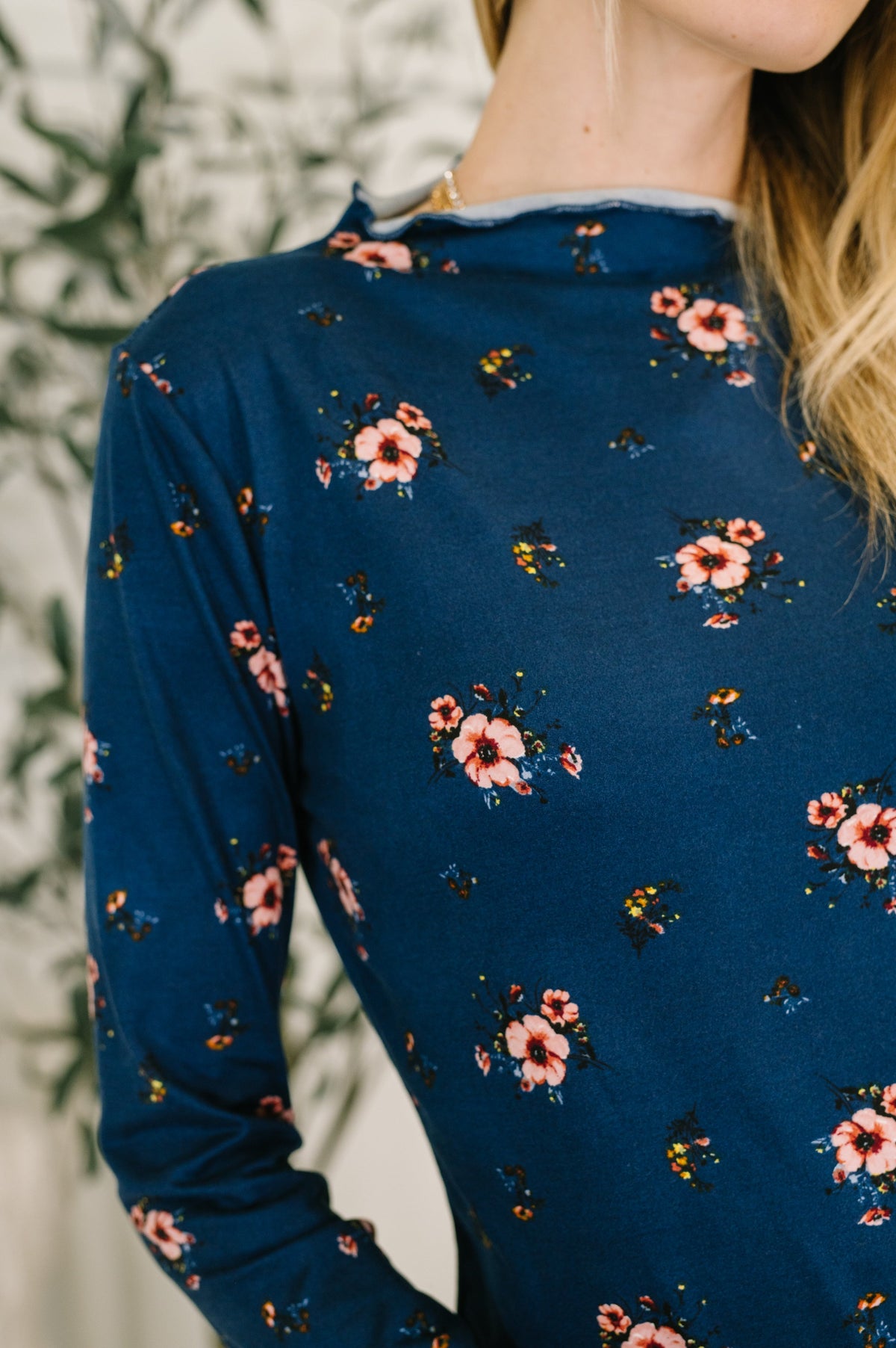 Haptics Something in the Air Lettuce Hem Longsleeve Top in Navy Tops