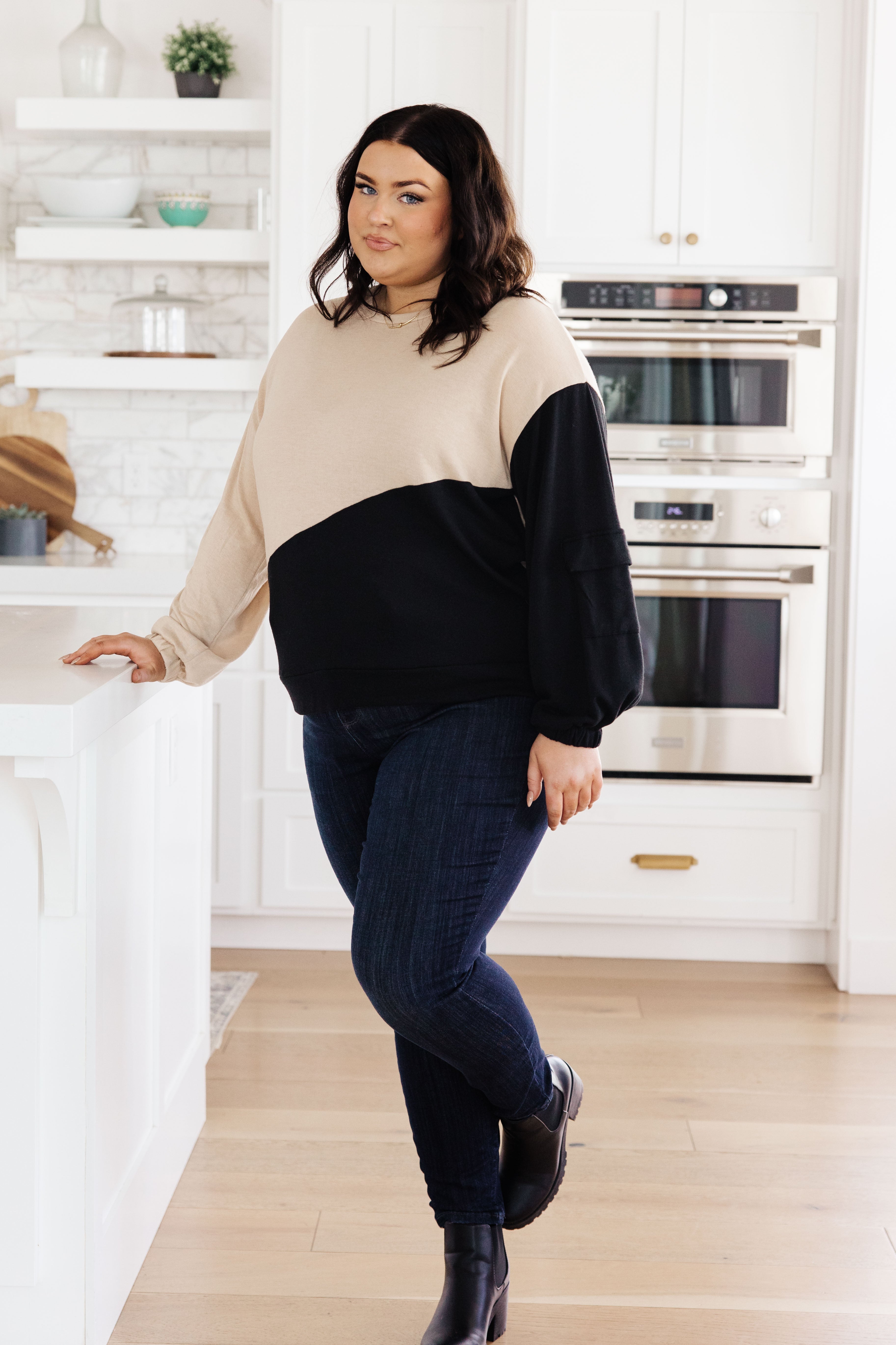 Sew in Love Split Decision Color Block Cargo Sleeve Top Tops