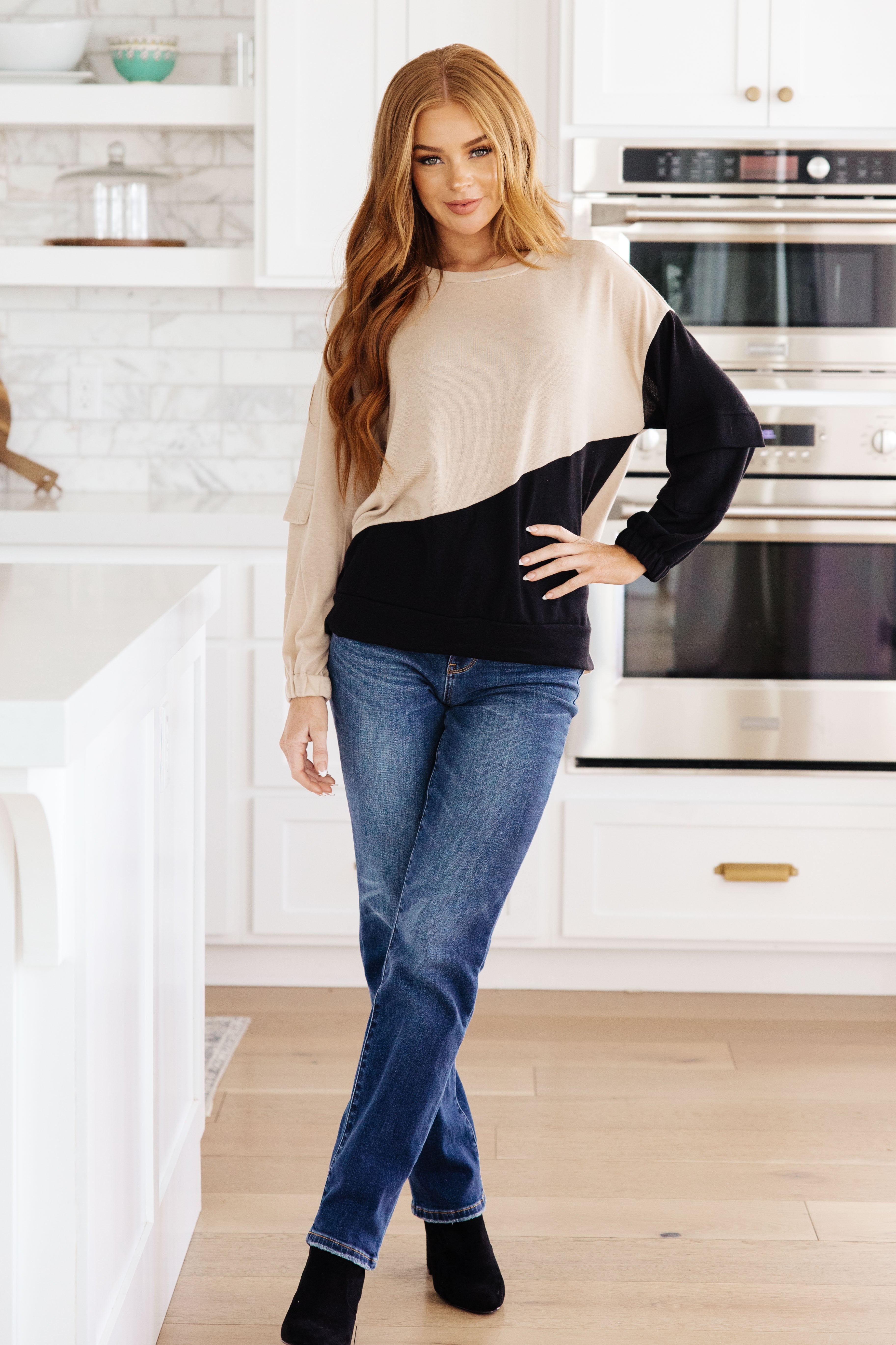 Sew in Love Split Decision Color Block Cargo Sleeve Top Tops
