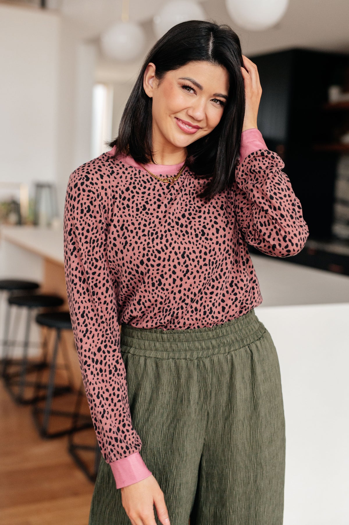 One Eleven North Spotted Around Town Long Sleeve Top Tops
