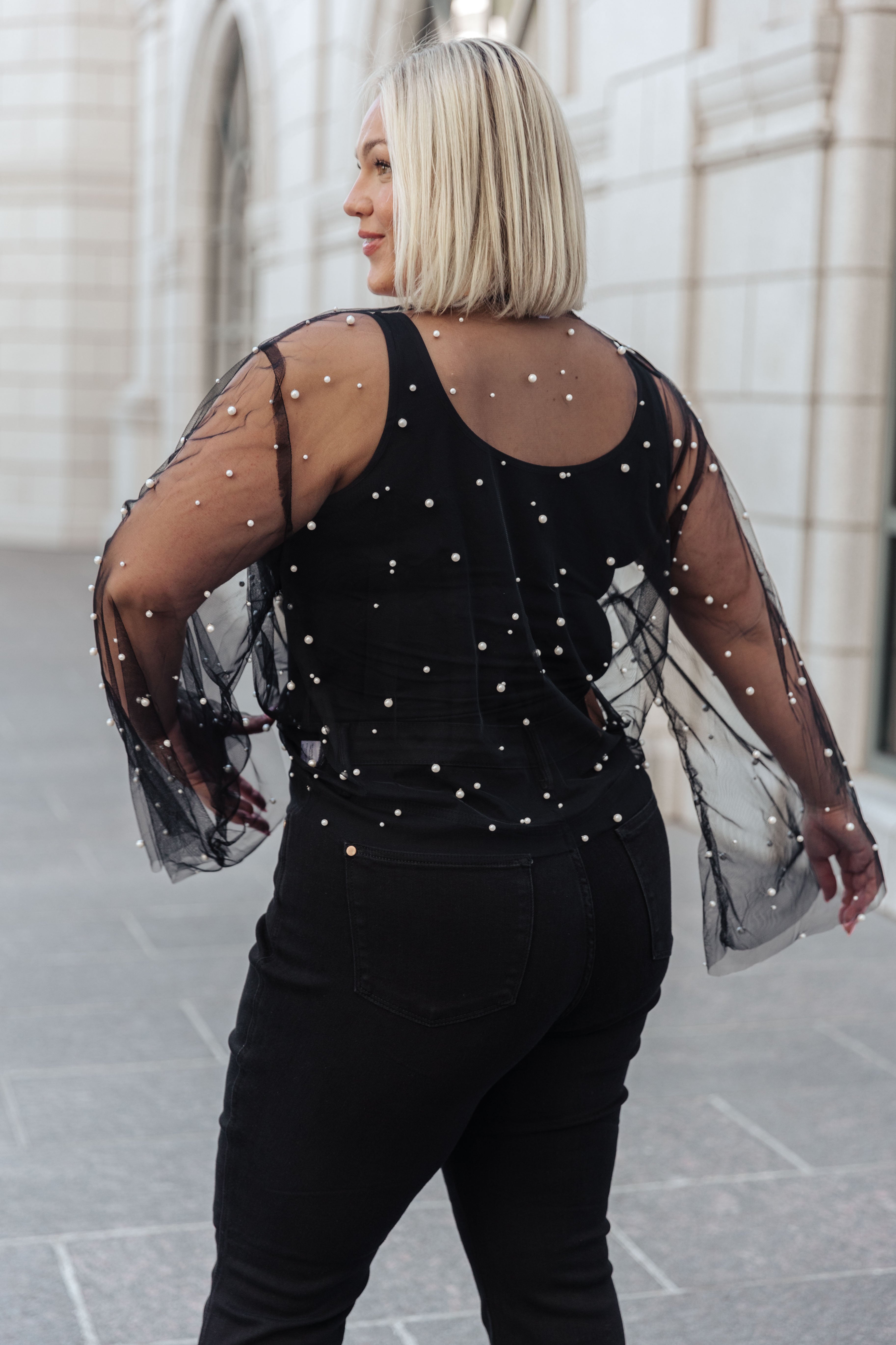 GeeGee Sprinkle of Pearls Sheer Kimono in Black Layers