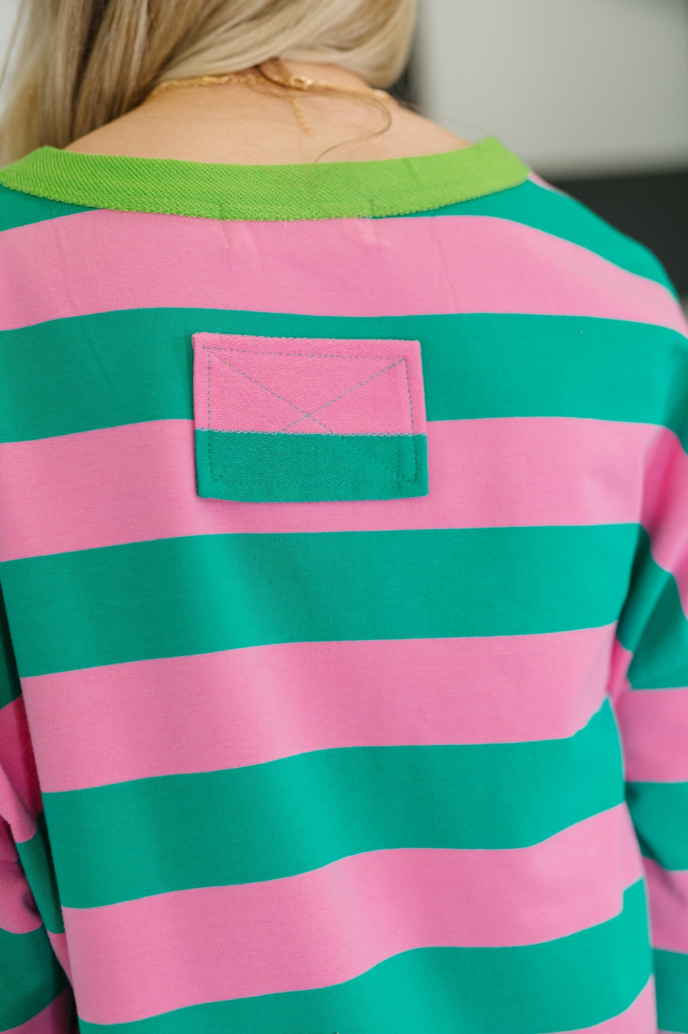 One Eleven North Stars On Stripes Patchwork Striped Sweatshirt Womens